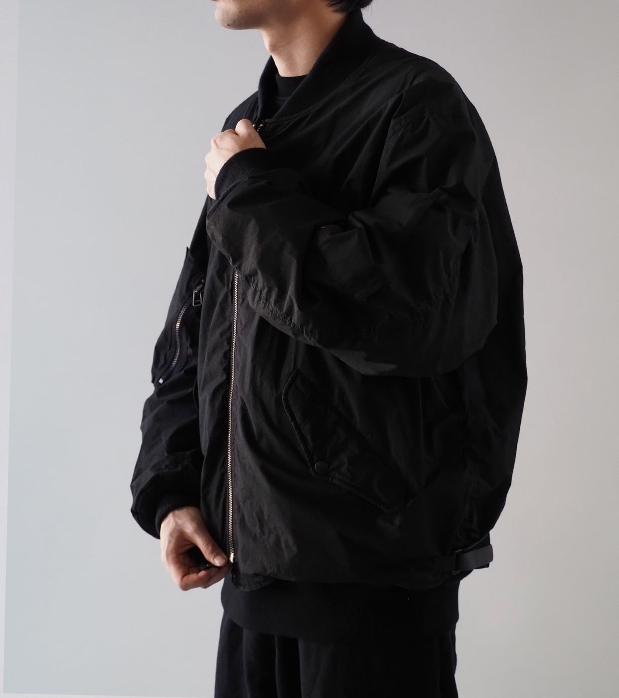 COMOLI コットン ナイロン ミリタリー ブルゾン , Black