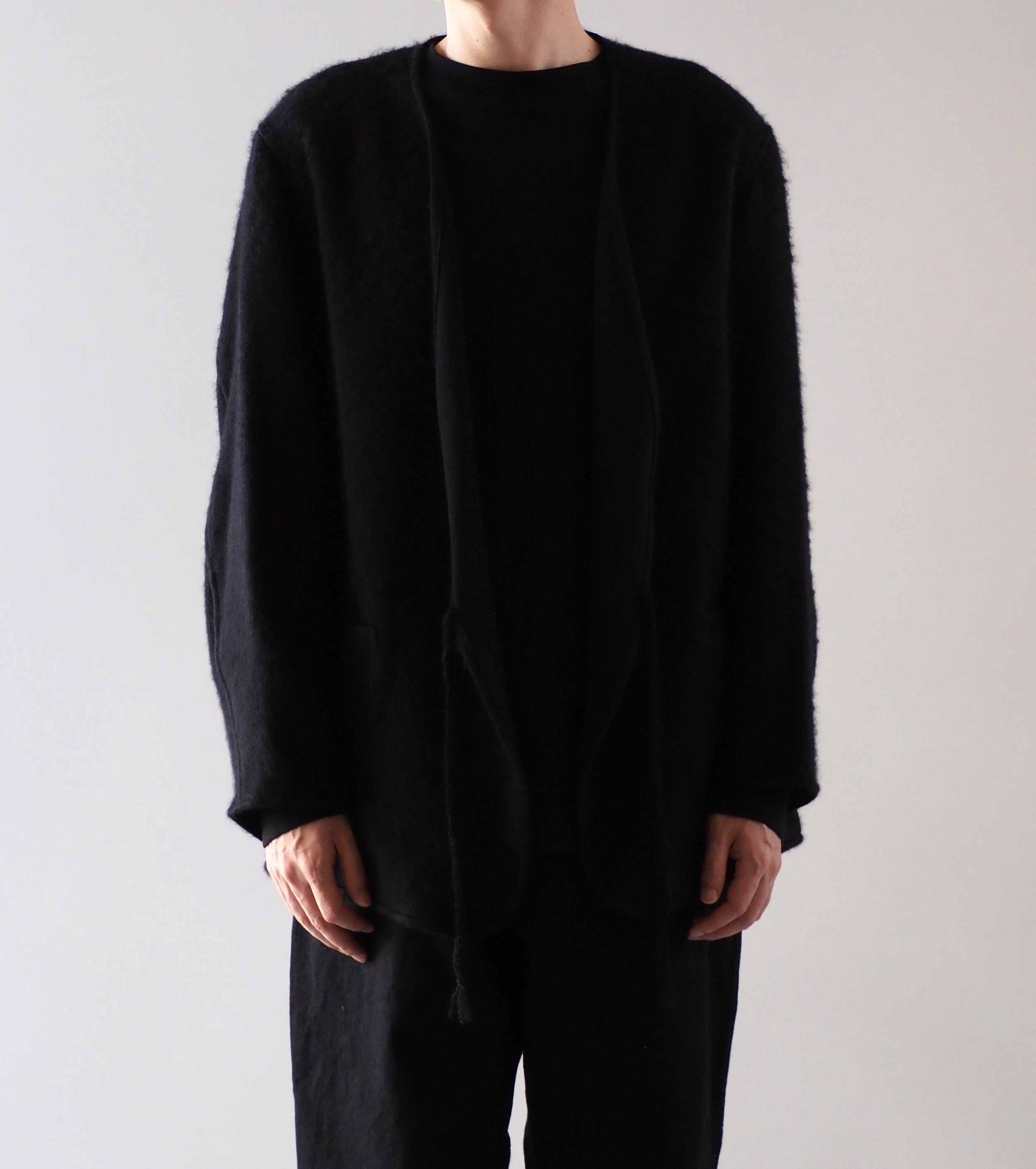 COMOLI シャギー ノーカラー ジャケット , Black