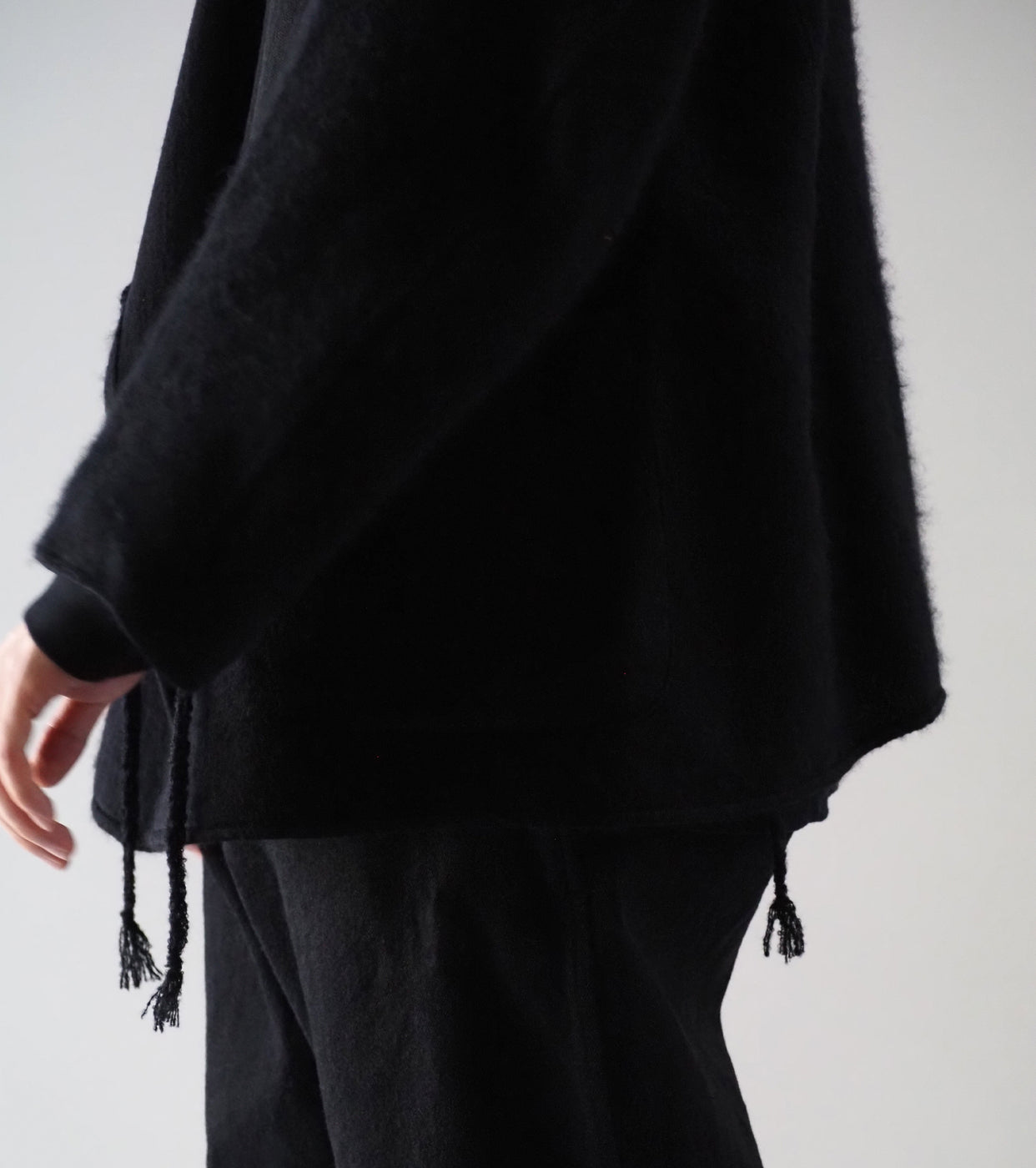 COMOLI シャギー ノーカラー ジャケット , Black