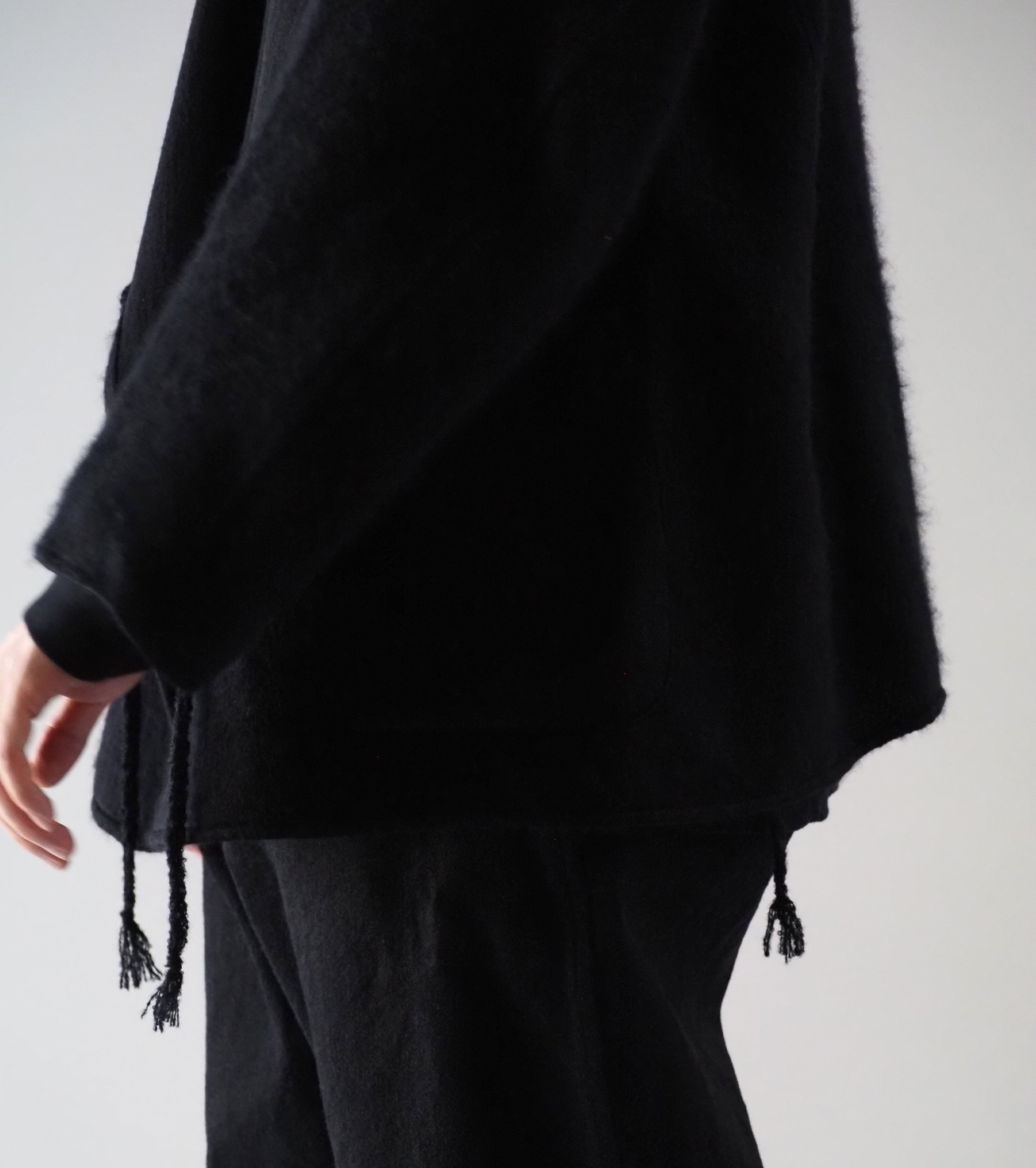 COMOLI シャギー ノーカラー ジャケット , Black