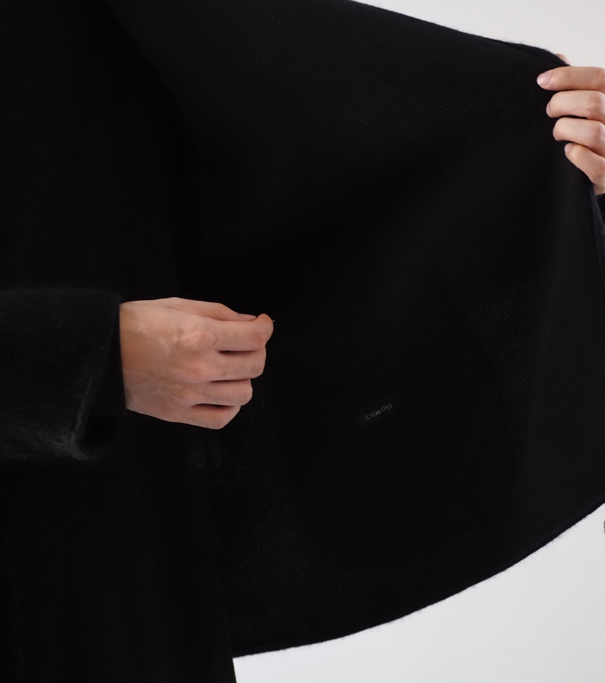 COMOLI シャギー ノーカラー ジャケット , Black