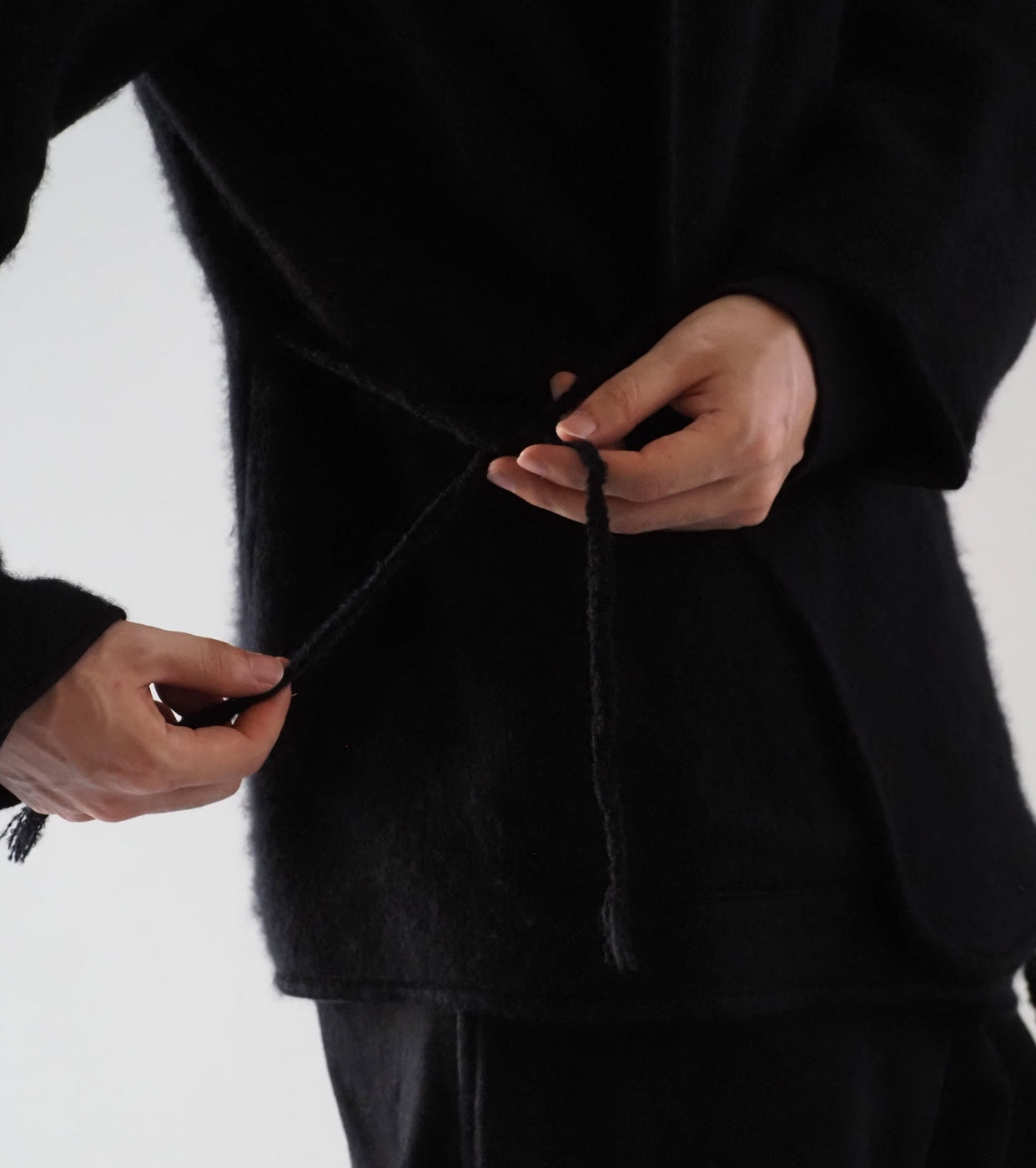 COMOLI シャギー ノーカラー ジャケット , Black