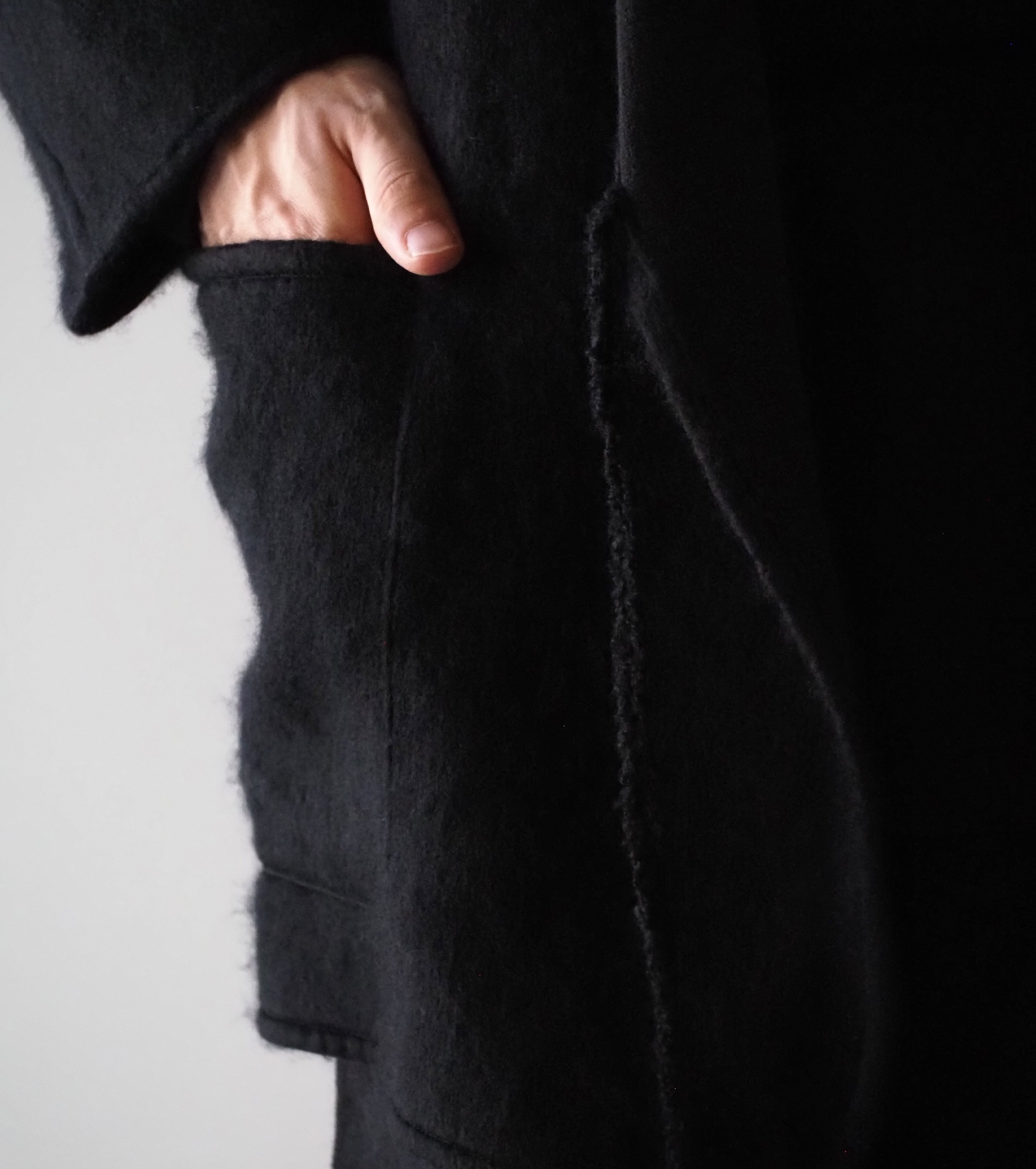 COMOLI シャギー ノーカラー ジャケット , Black