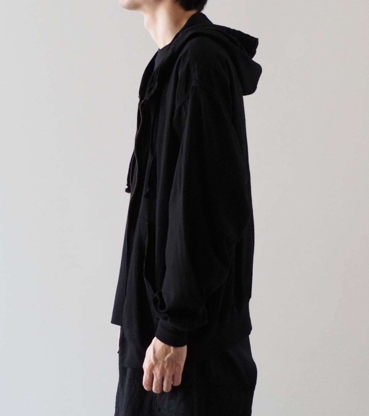 COMOLI オックス  ジップ パーカ , Black