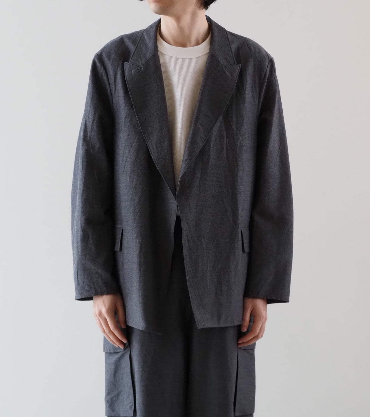 blurhms シルク ウール コットン ピークドラペル カーディガン ジャケット , Heather Grey