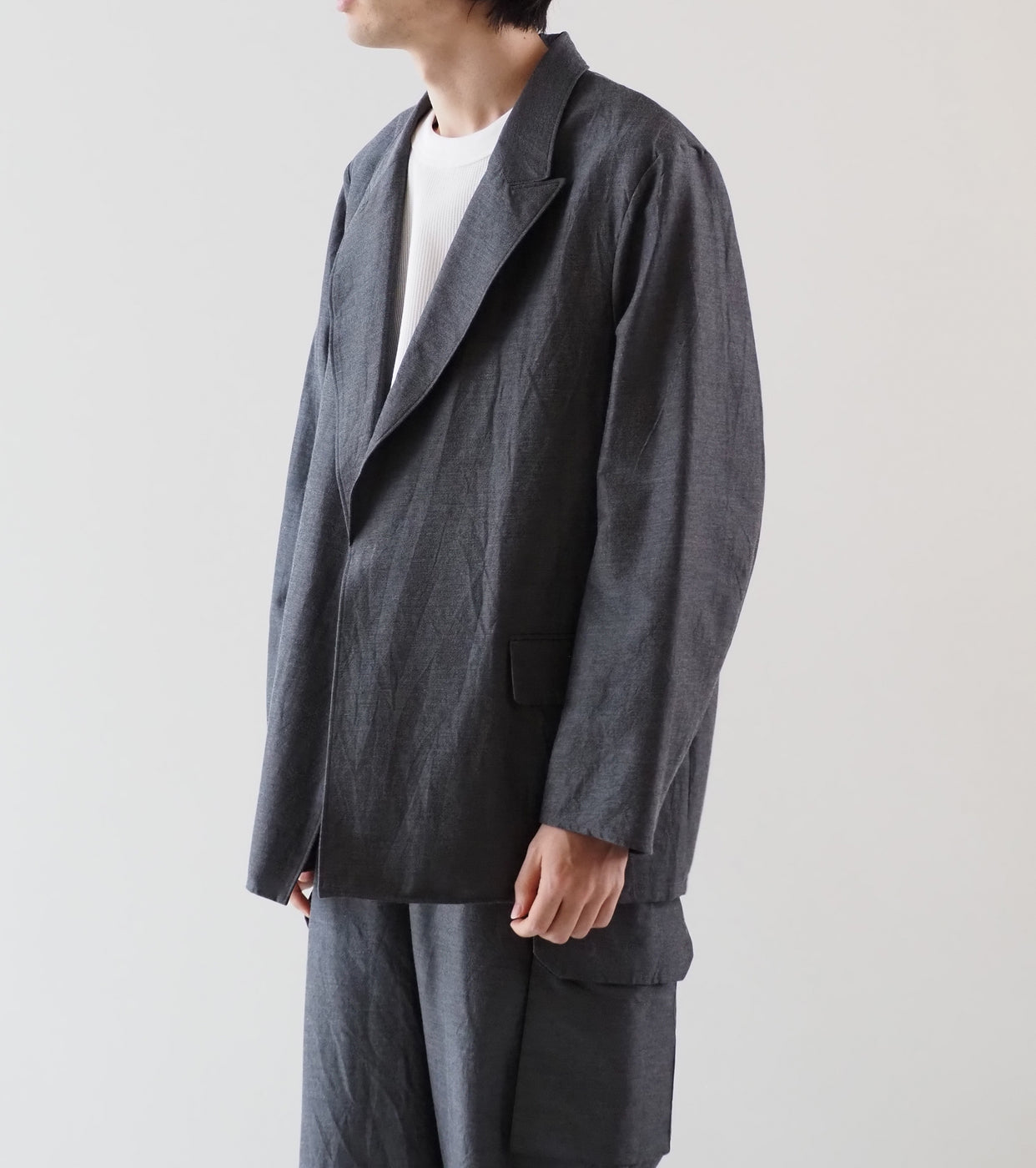 blurhms シルク ウール コットン ピークドラペル カーディガン ジャケット , Heather Grey