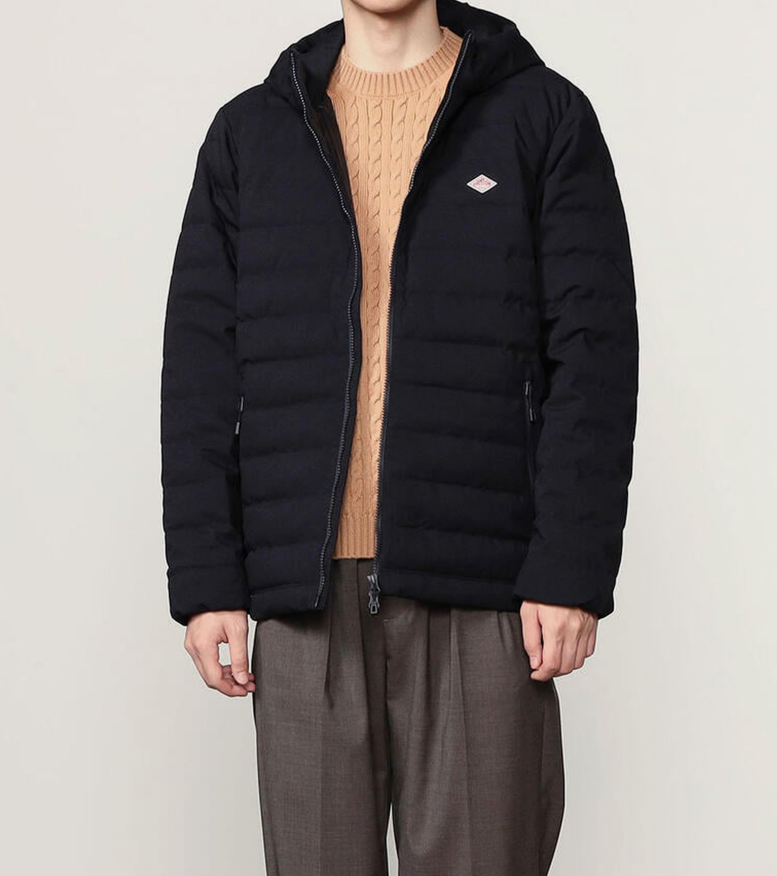 DANTON  Wool Like Polyester Middle Down Hooded Jacket , Navy