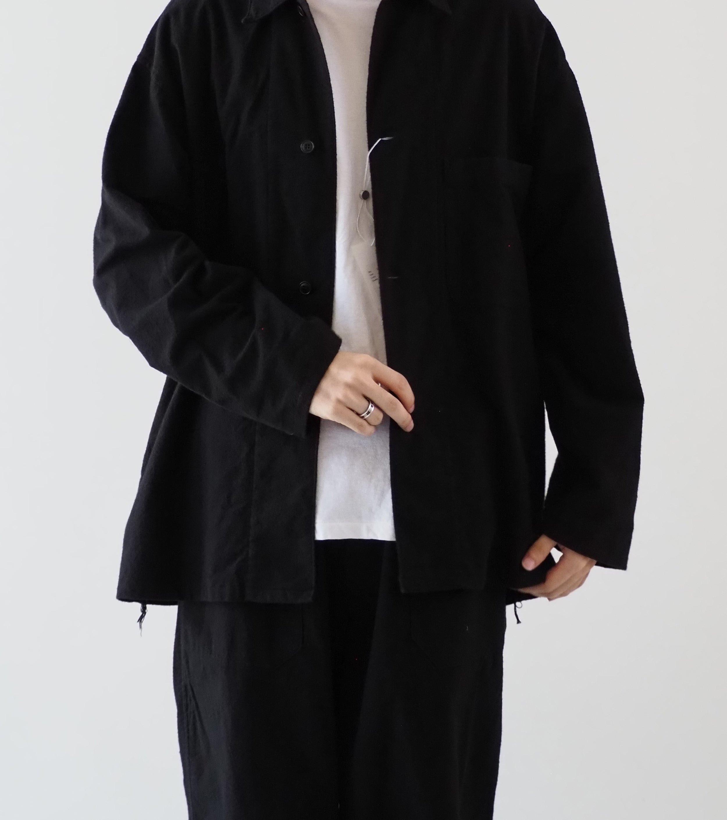 COMOLI コットンネル  シャツ ジャケット, Black