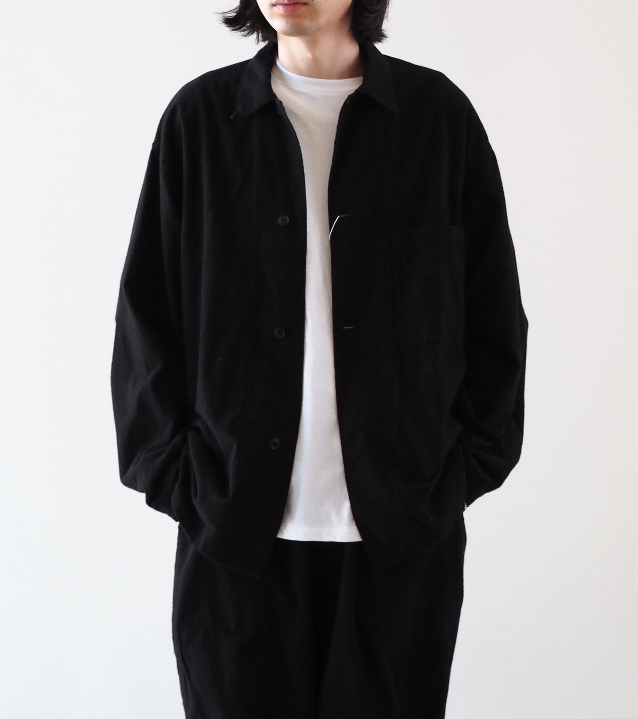 COMOLI コットンネル  シャツ ジャケット, Black