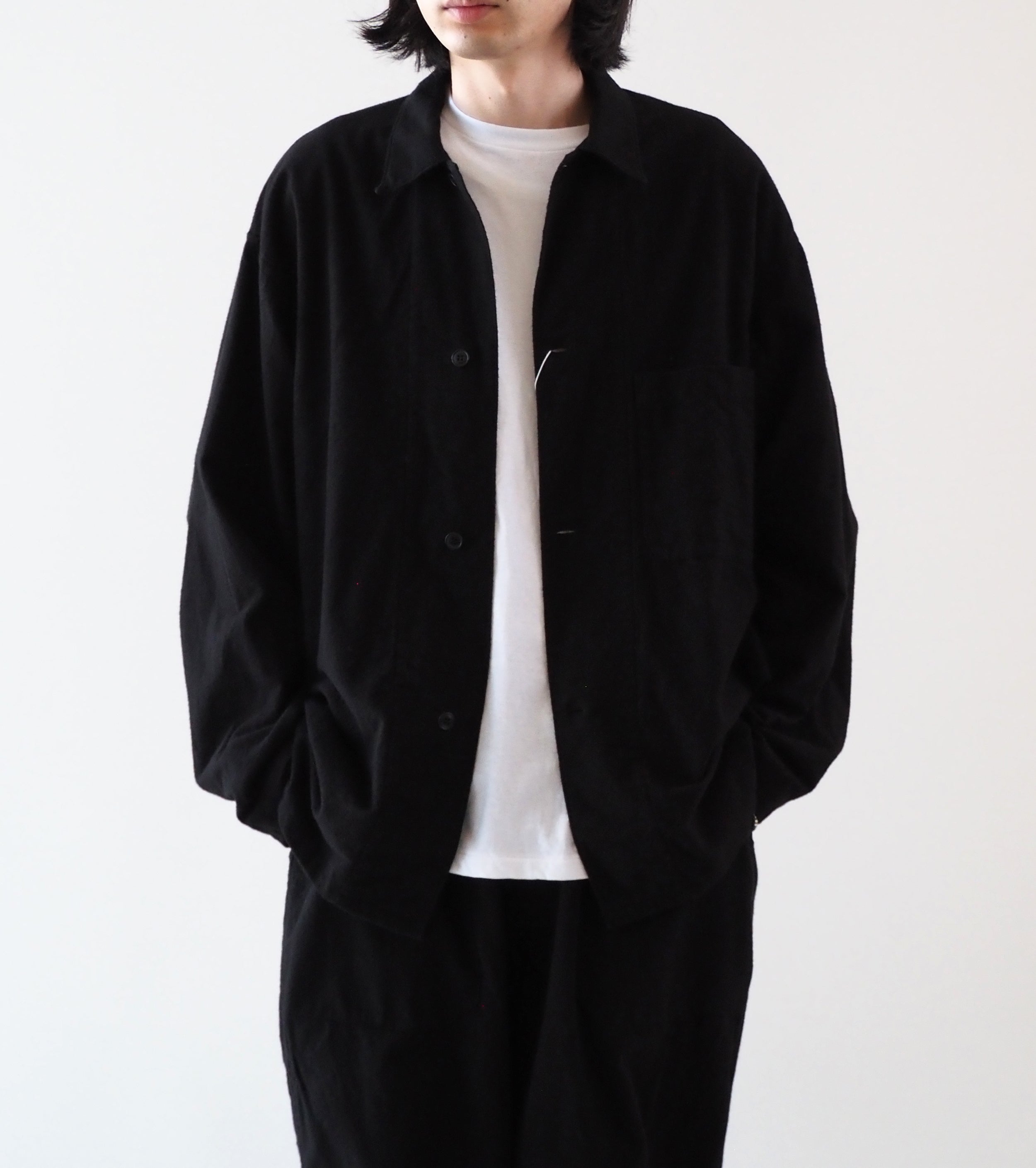 COMOLI コットンネル  シャツ ジャケット, Black