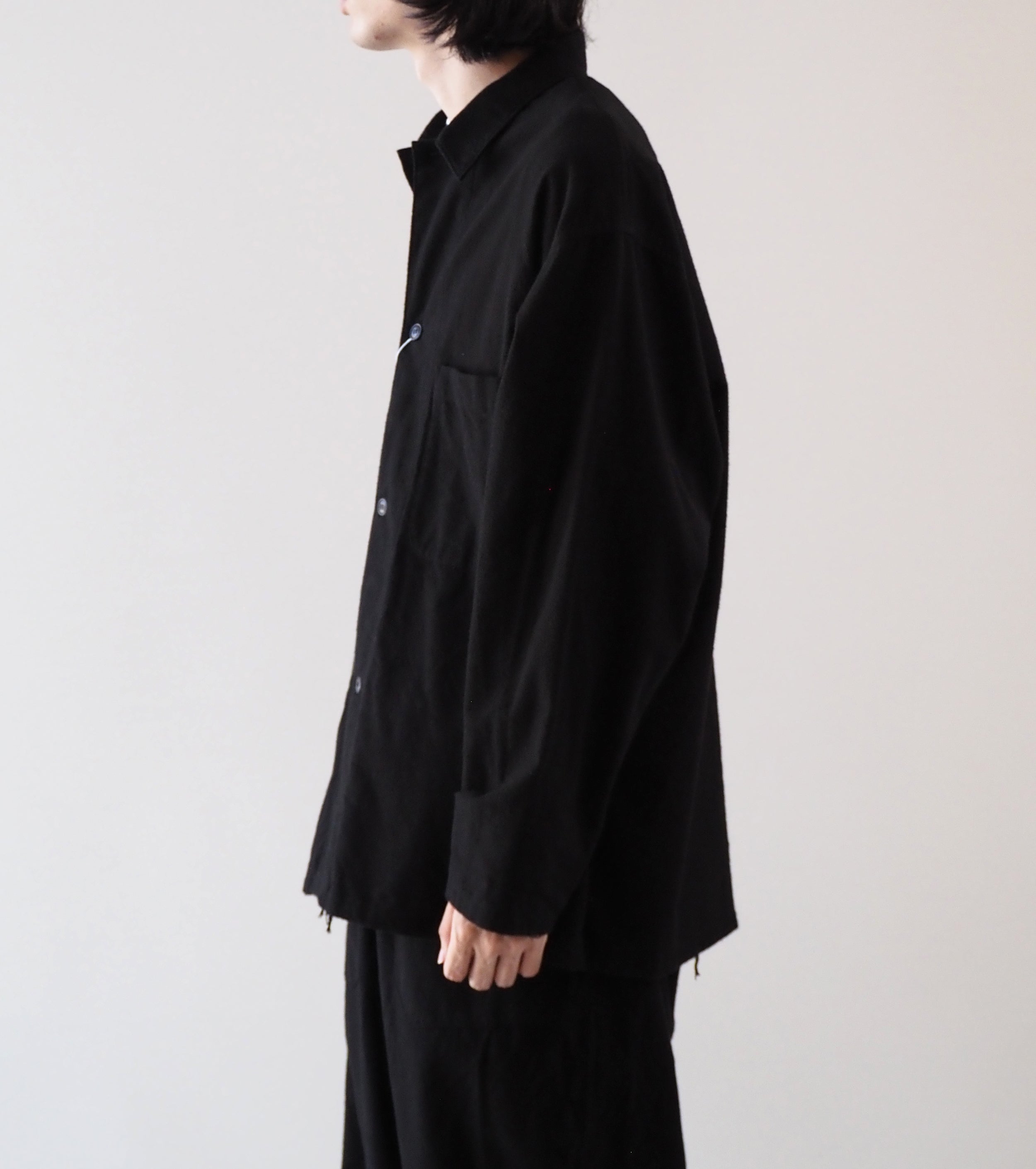COMOLI コットンネル  シャツ ジャケット, Black