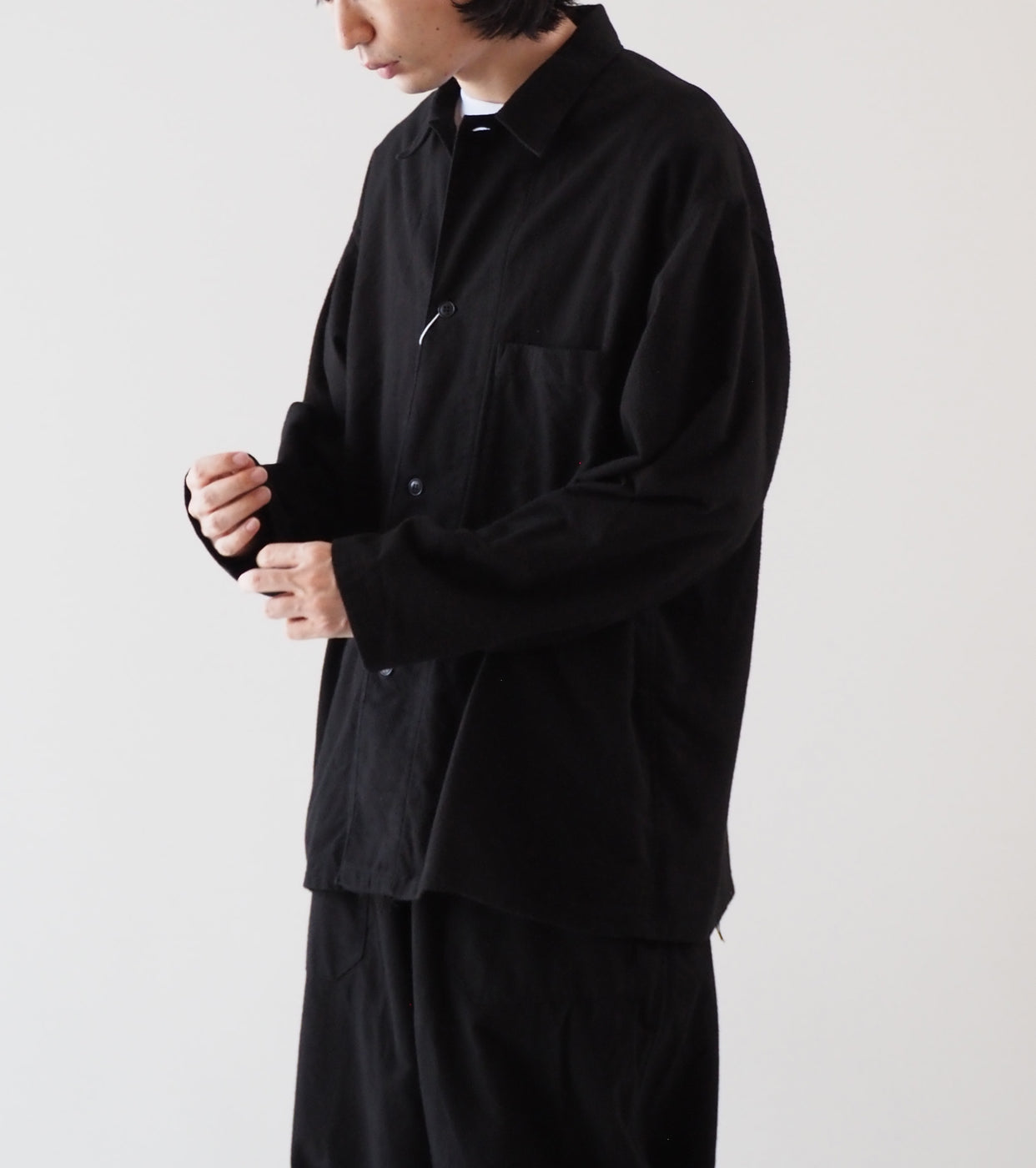 COMOLI コットンネル  シャツ ジャケット, Black