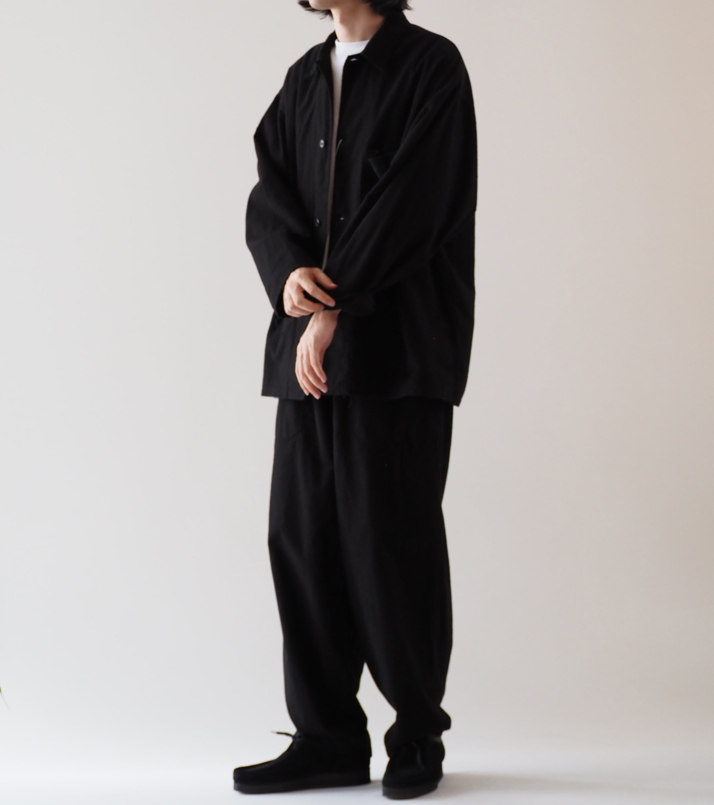 COMOLI コットンネル  シャツ ジャケット, Black