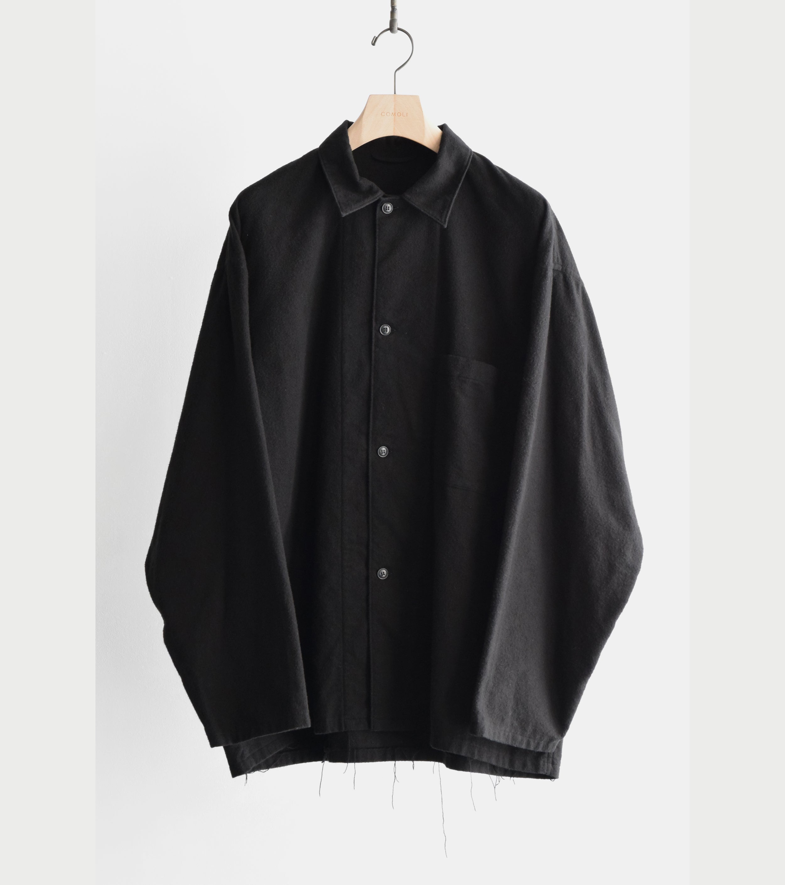 COMOLI コットンネル  シャツ ジャケット, Black
