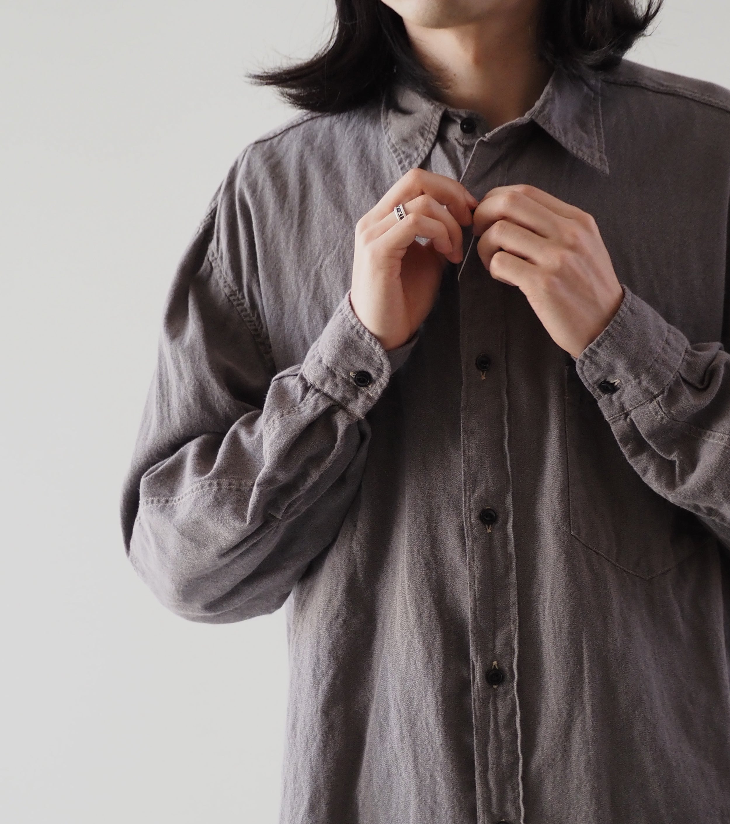 COMOLI ヨリ杢 ワークシャツ, Gray – Navyblue