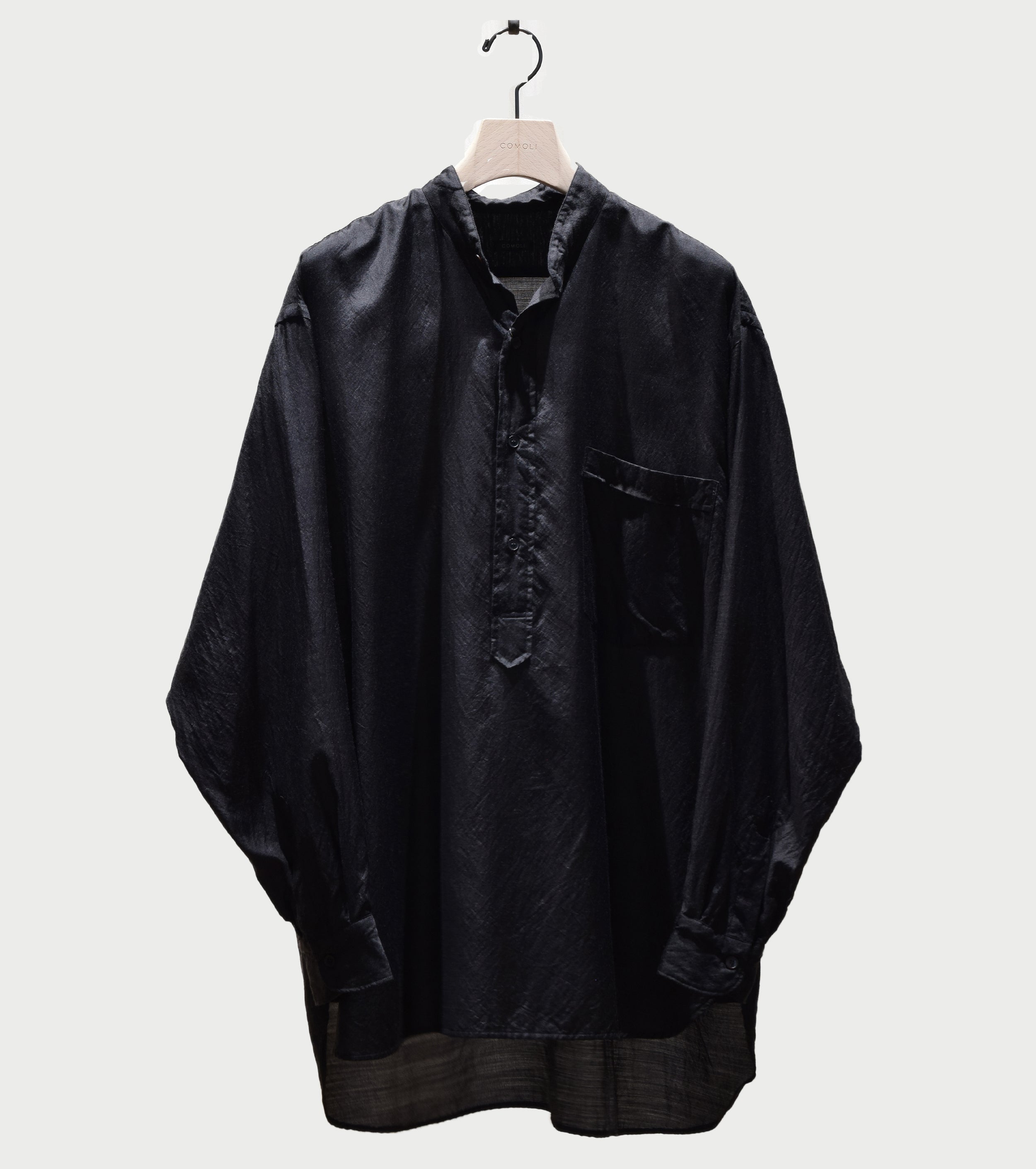 COMOLI ウール シルク プルオーバー シャツ, Charcoal