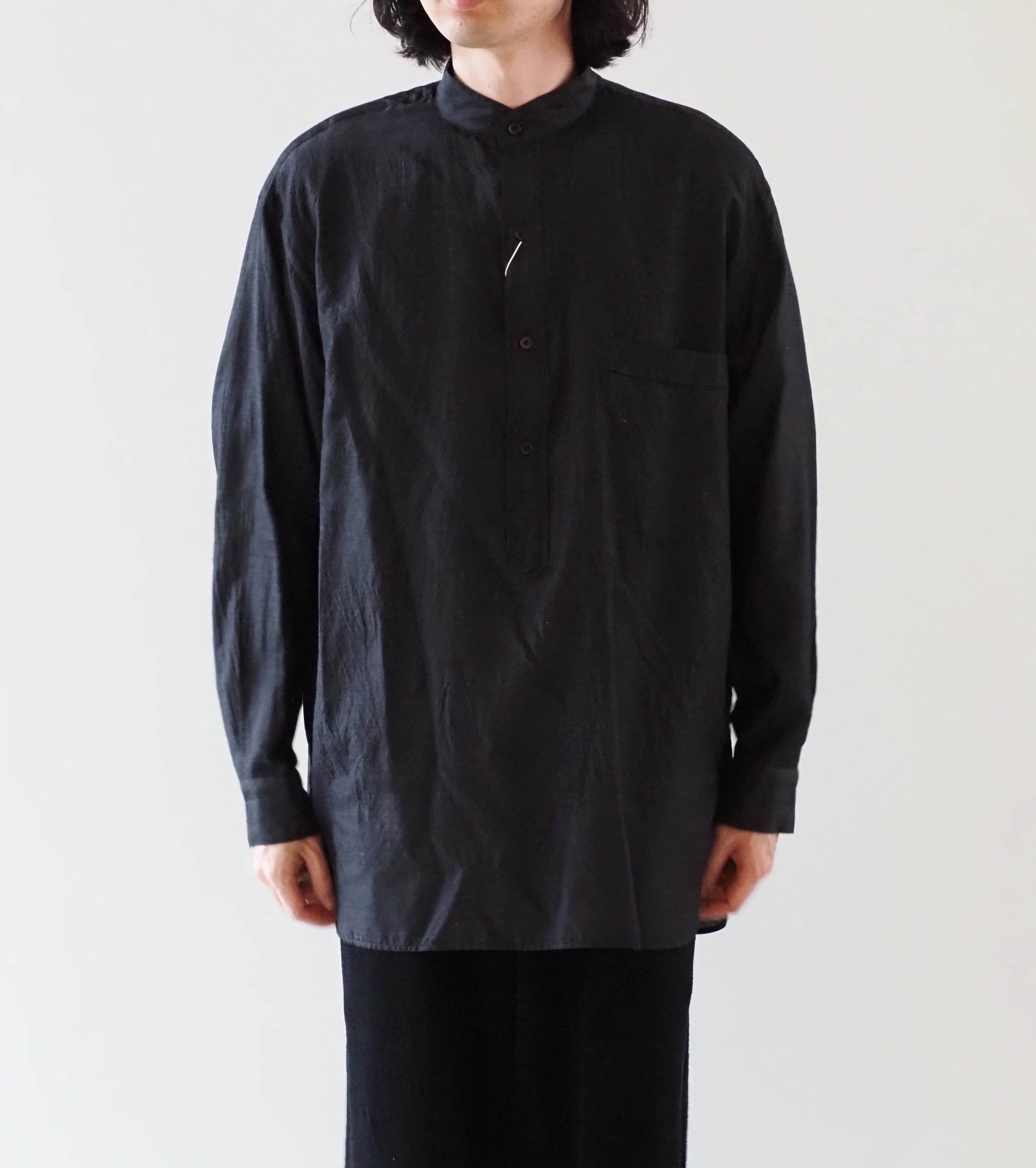 COMOLI ウール シルク プルオーバー シャツ, Charcoal