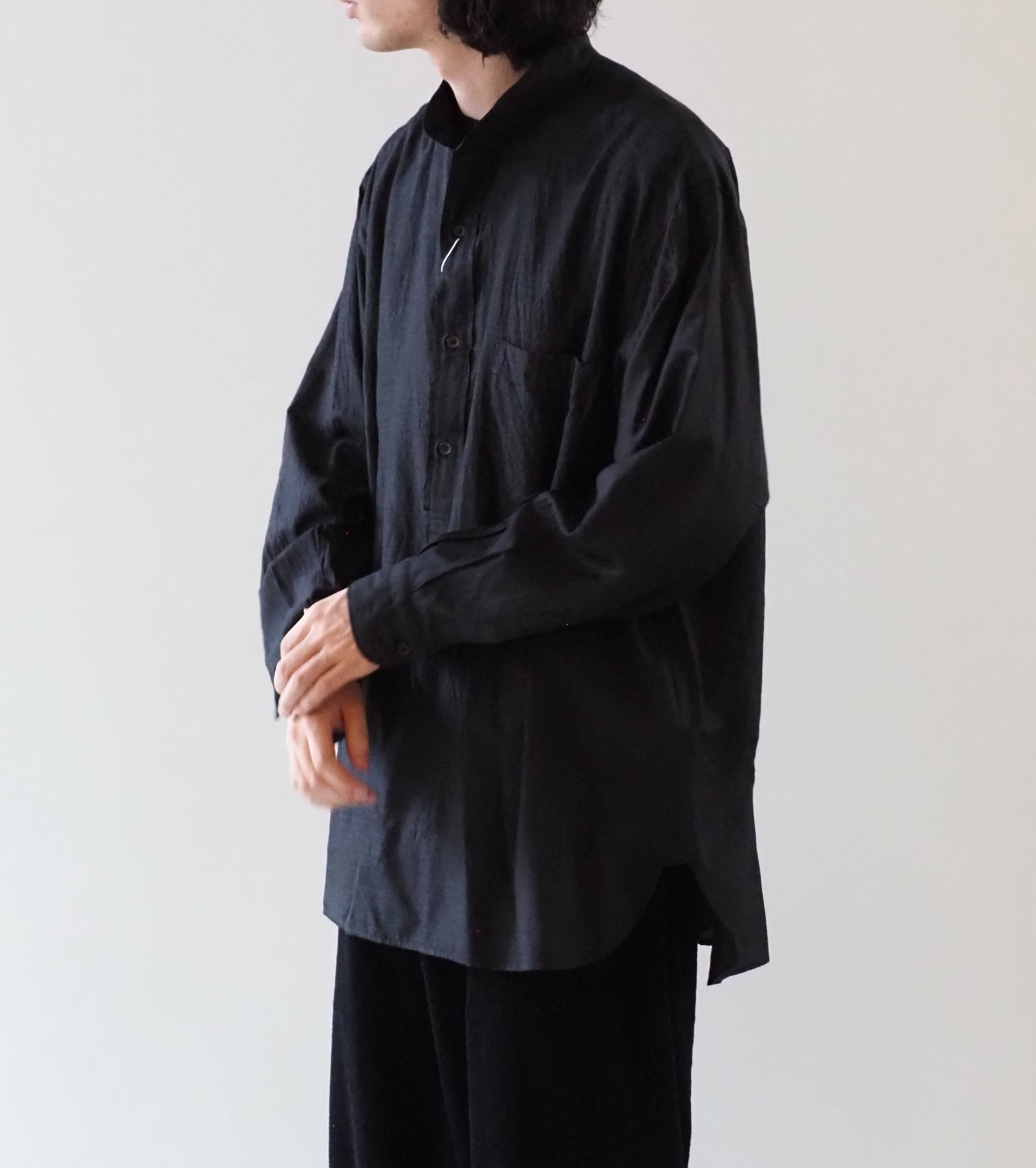 COMOLI ウール シルク プルオーバー シャツ, Charcoal