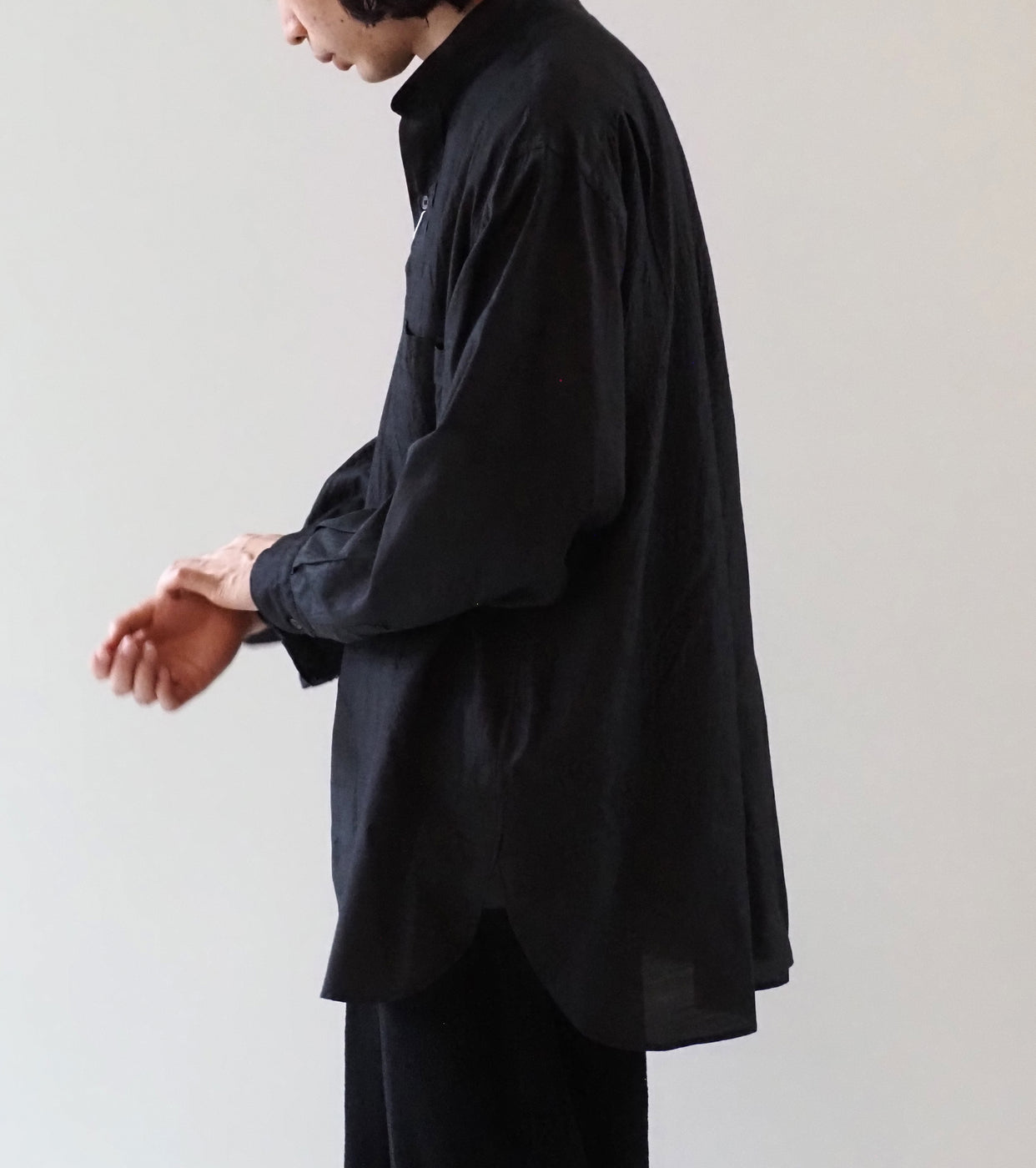 COMOLI ウール シルク プルオーバー シャツ, Charcoal