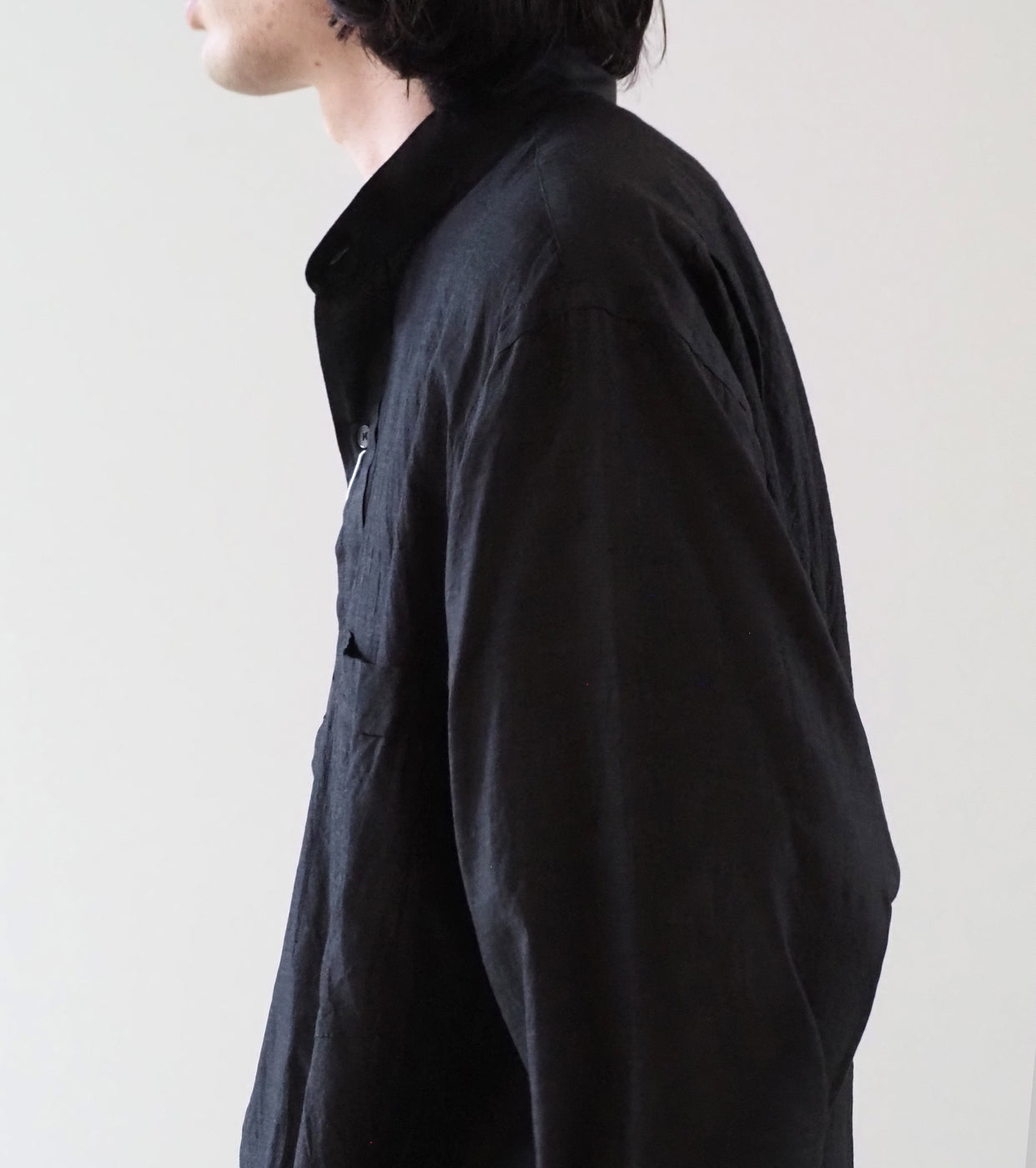 COMOLI ウール シルク プルオーバー シャツ, Charcoal