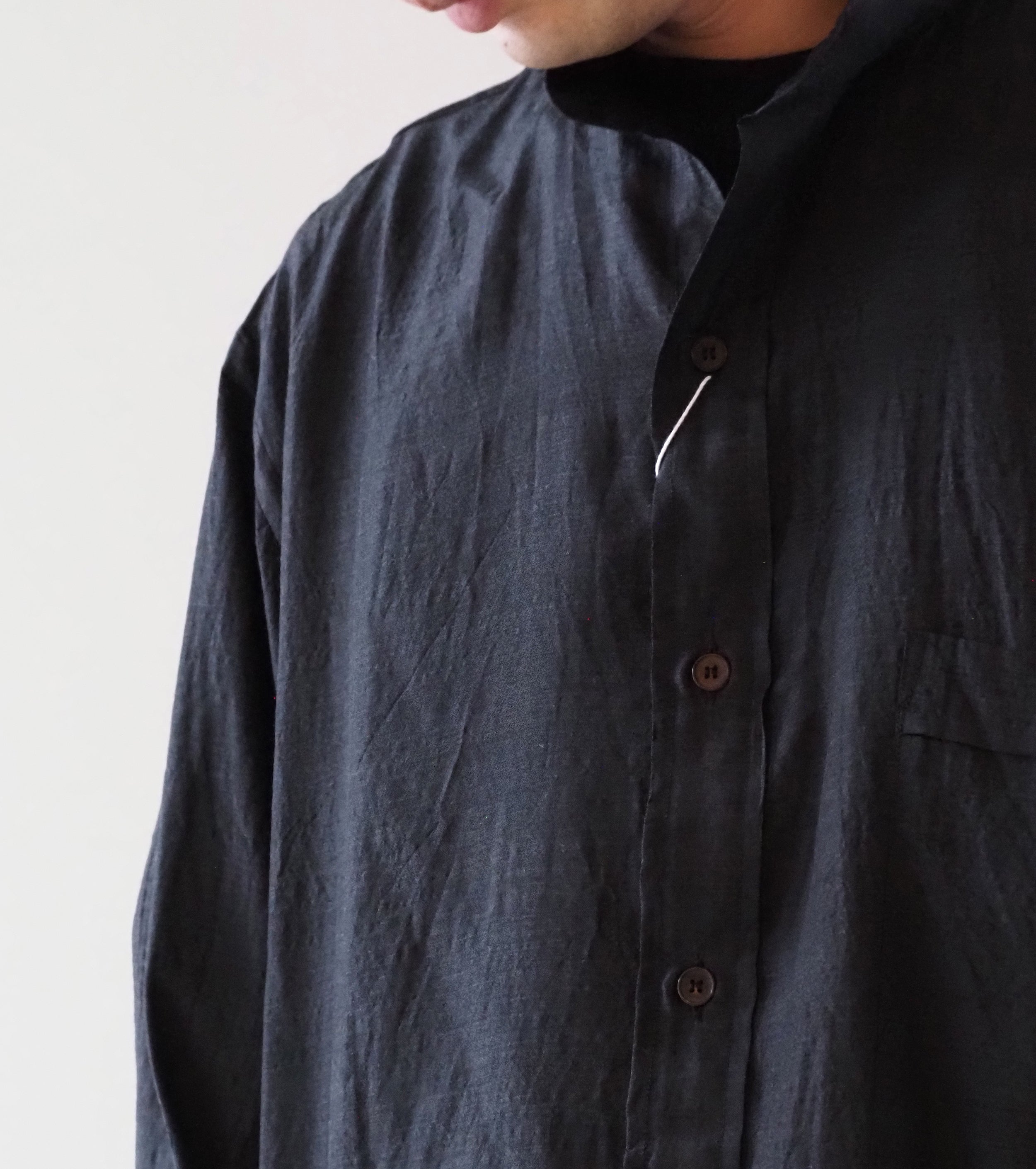 COMOLI ウール シルク プルオーバー シャツ, Charcoal