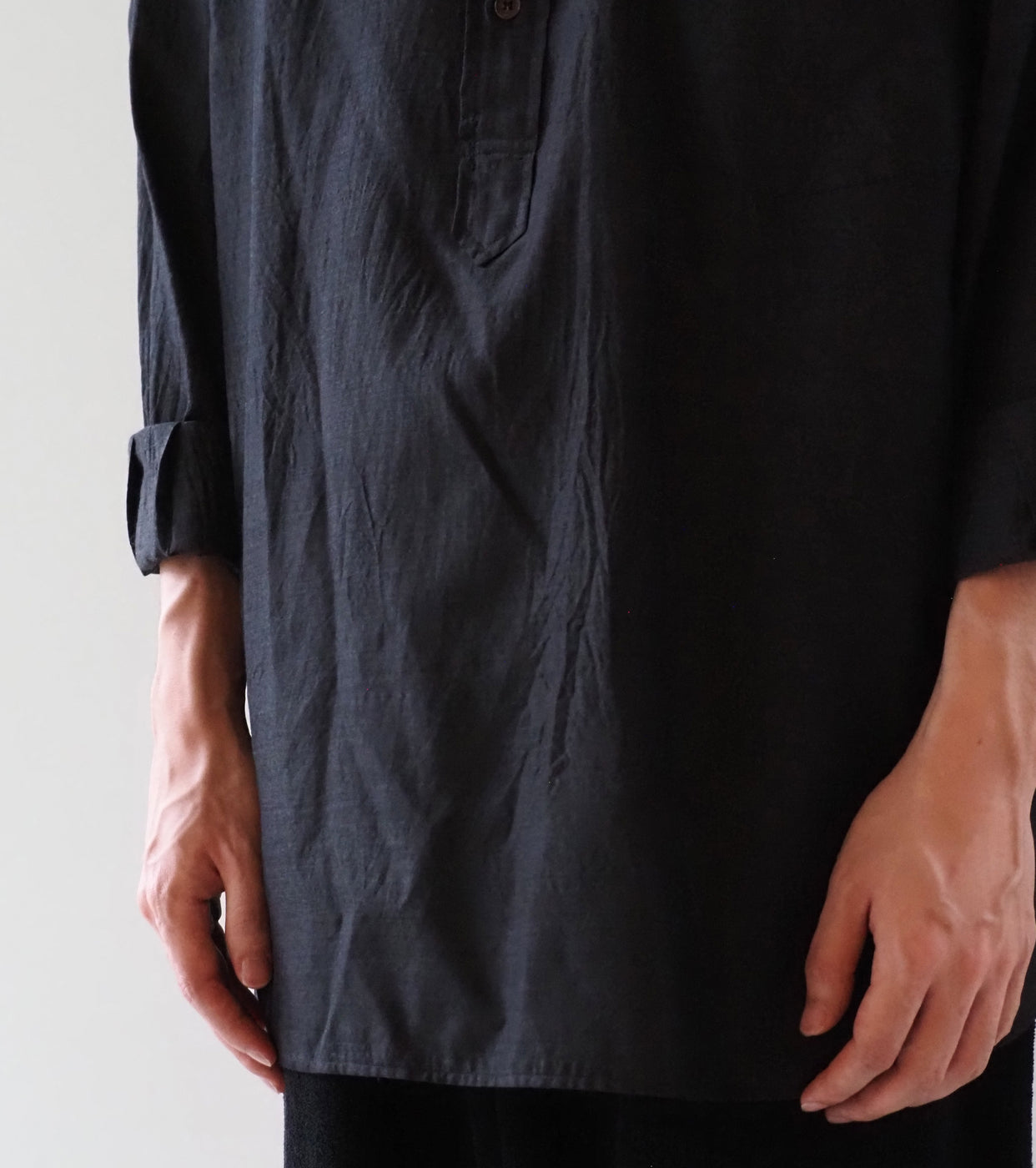 COMOLI ウール シルク プルオーバー シャツ, Charcoal