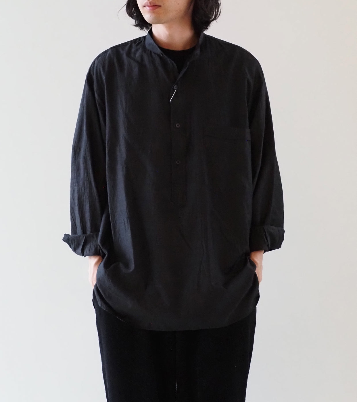 COMOLI ウール シルク プルオーバー シャツ, Charcoal