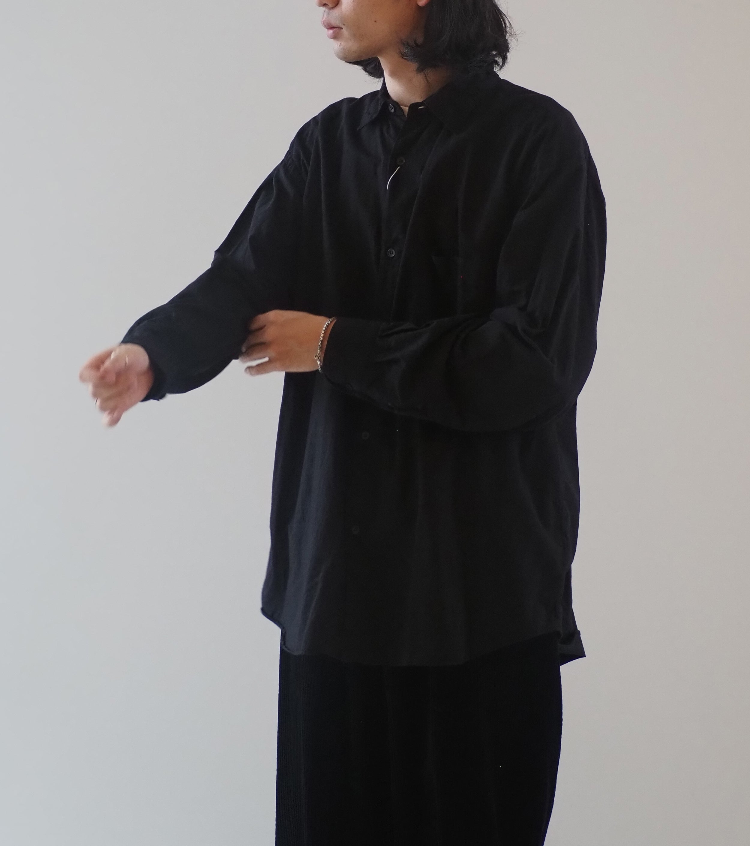 COMOLI KHADI Cotton W Layer Comoli Shirt , Black