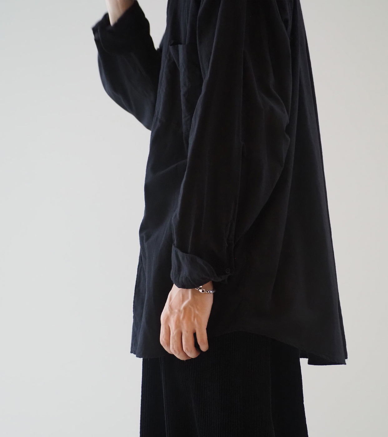 COMOLI KHADI Cotton W Layer Comoli Shirt , Black