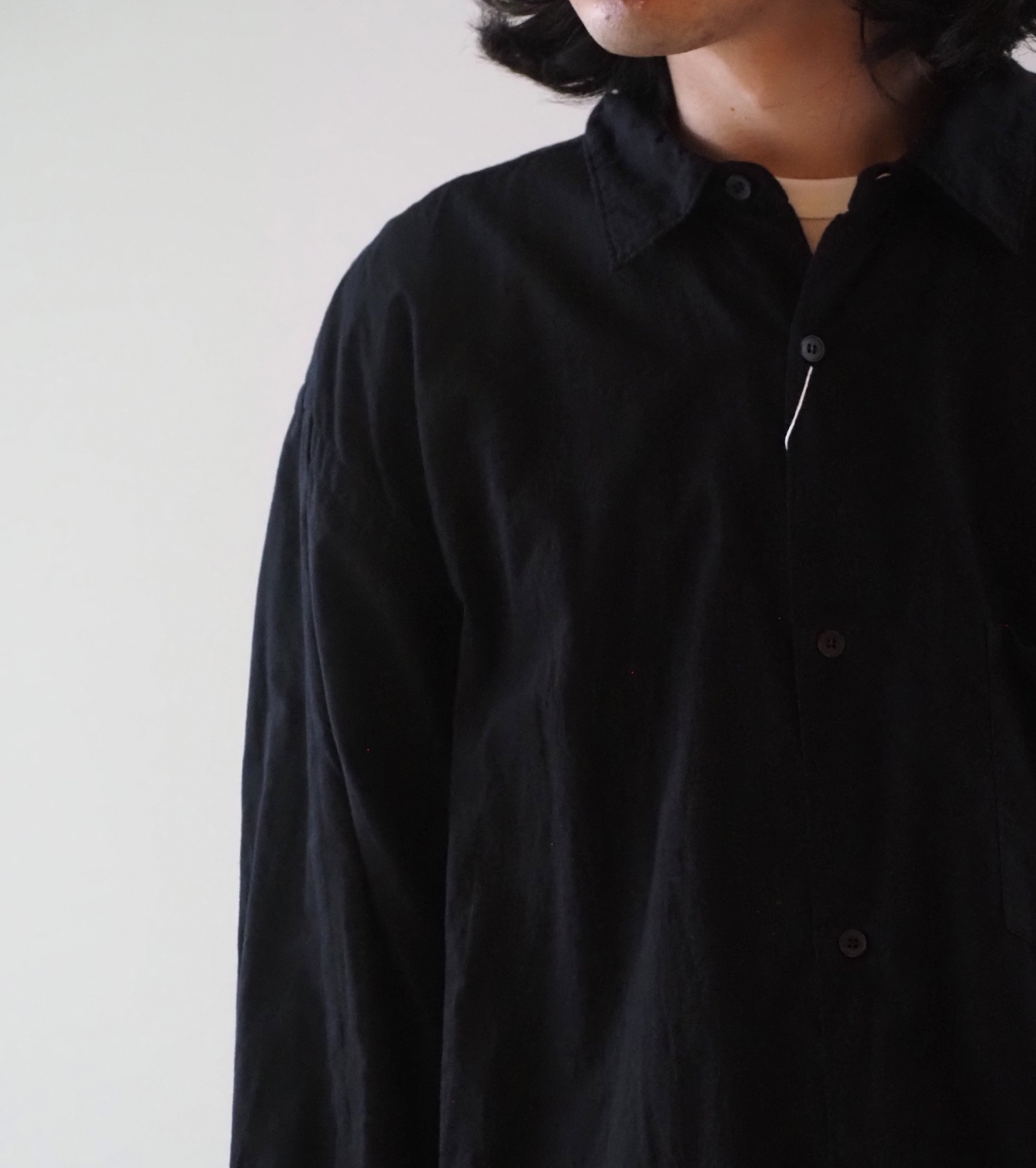 COMOLI KHADI Cotton W Layer Comoli Shirt , Black