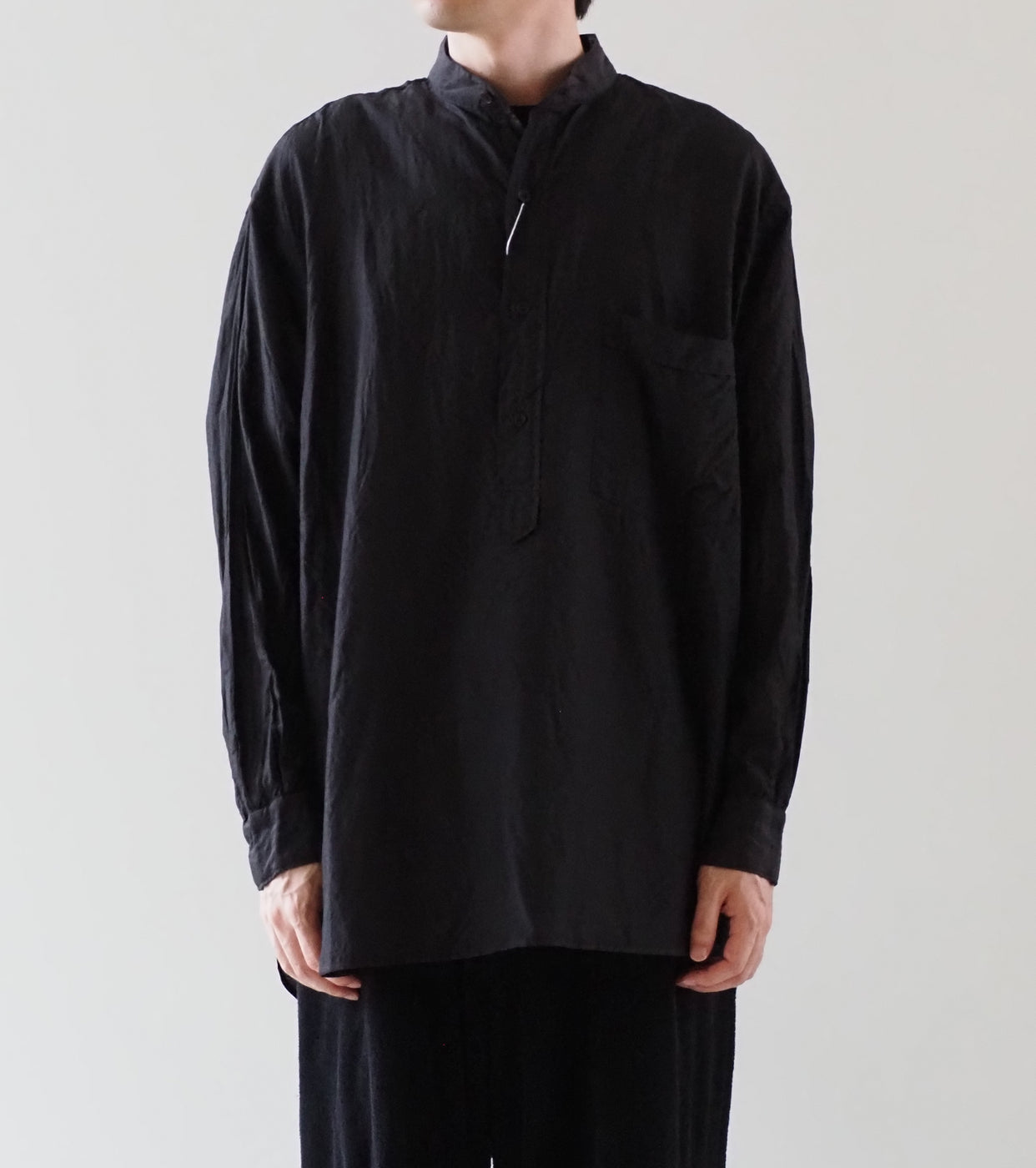 COMOLI Wool Silk Pullover Shirt, Brown