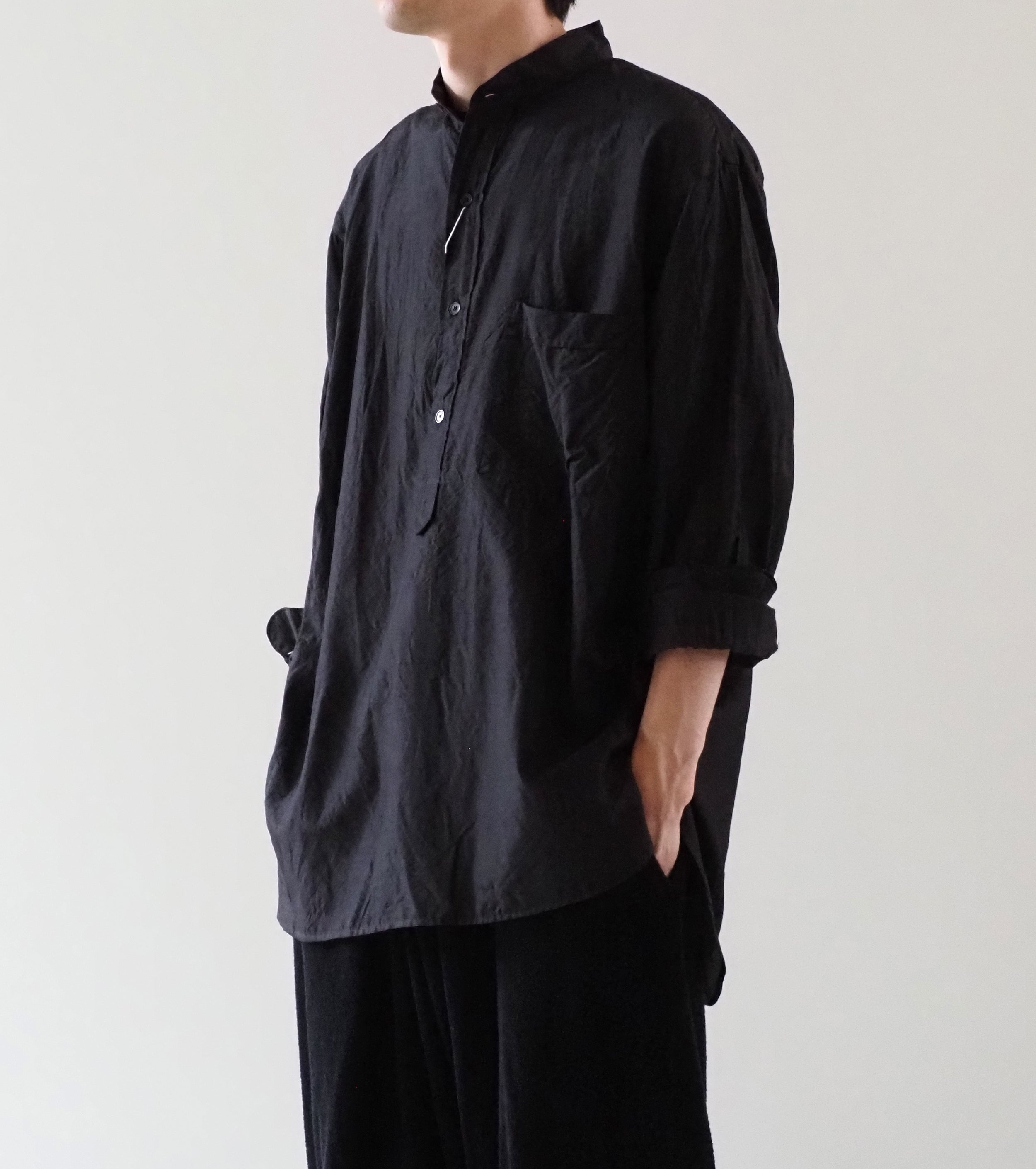 COMOLI Wool Silk Pullover Shirt, Brown