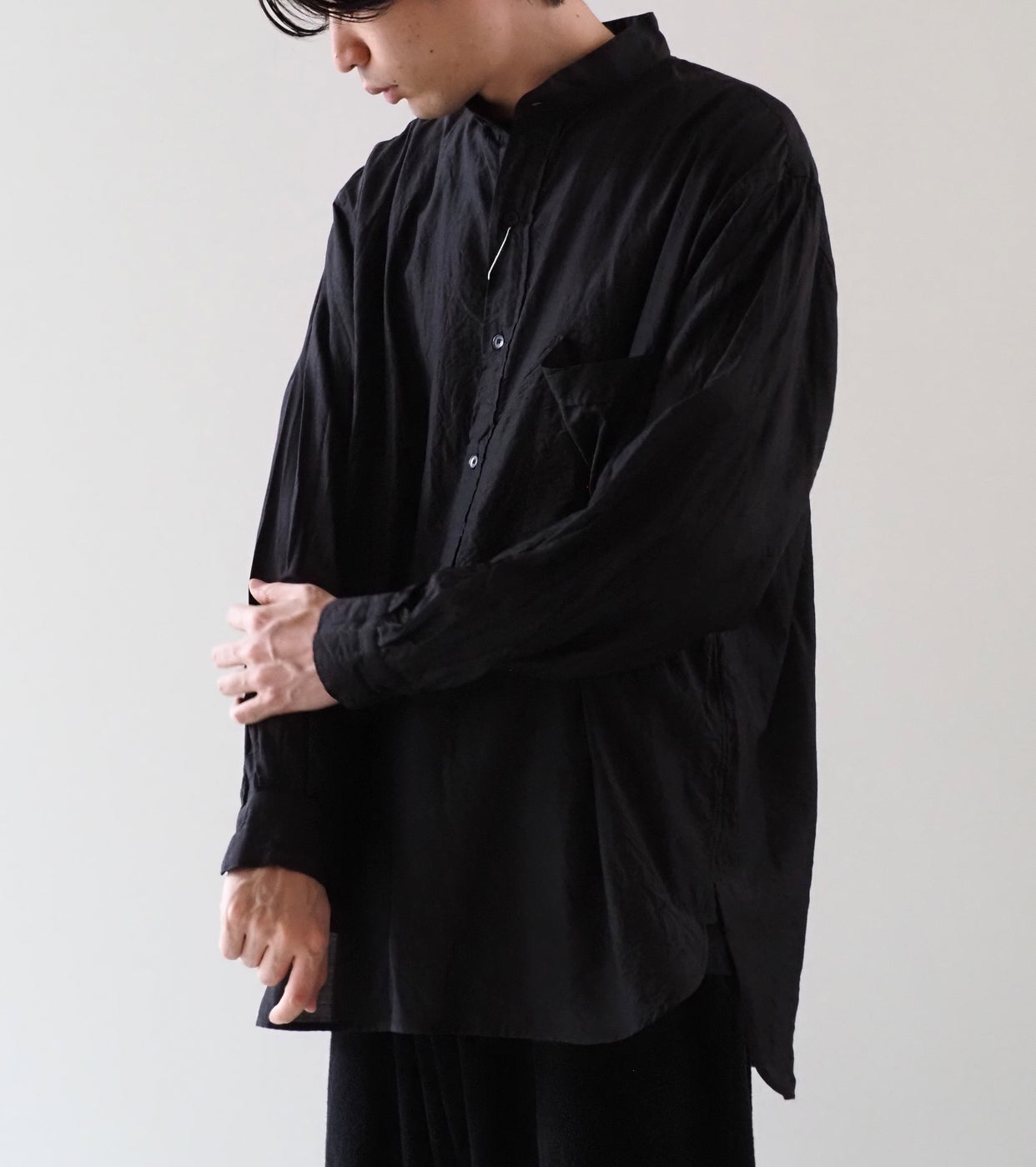 COMOLI Wool Silk Pullover Shirt, Brown