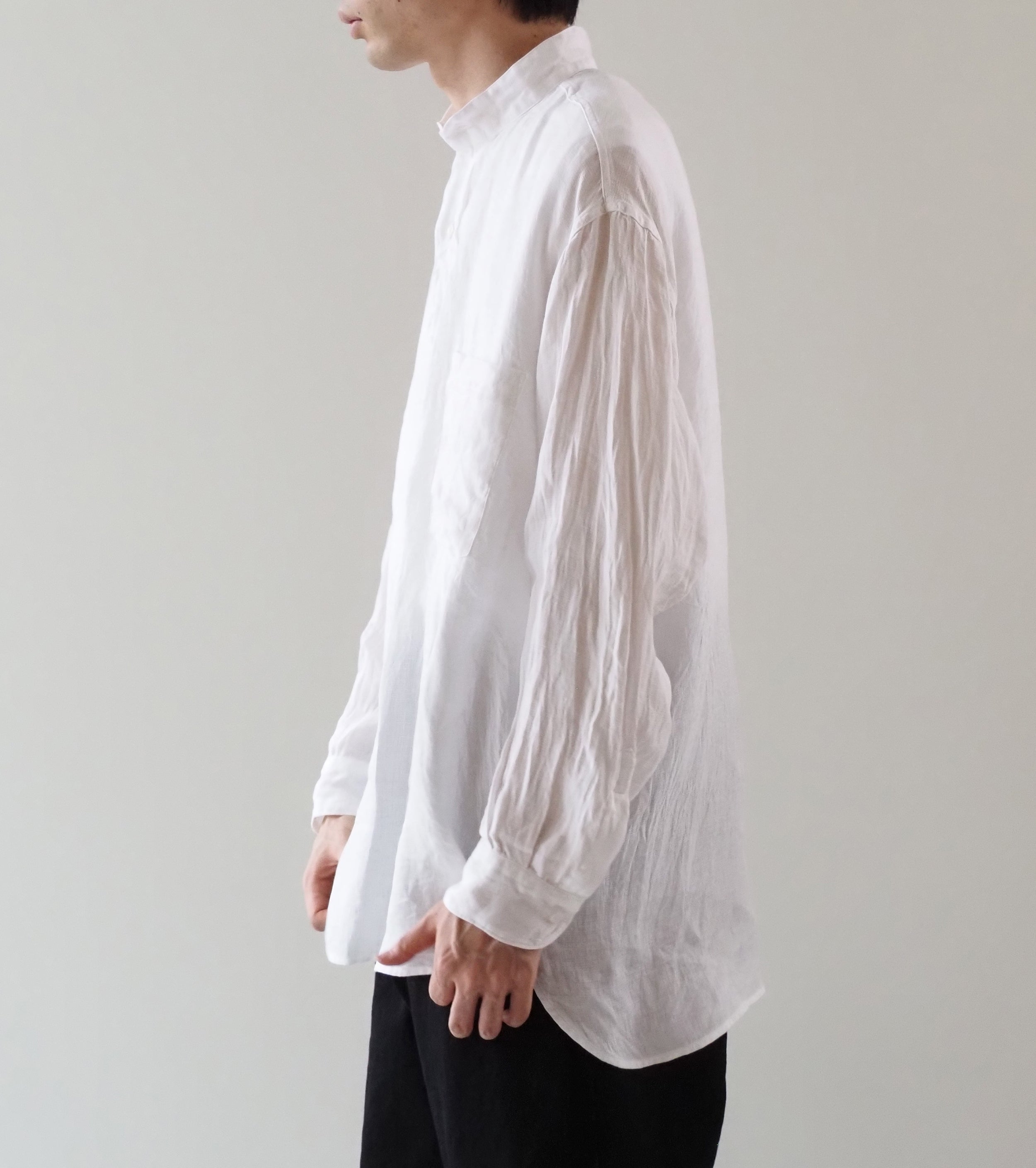 COMOLI Linen Double Cross Pullover Shirt, White