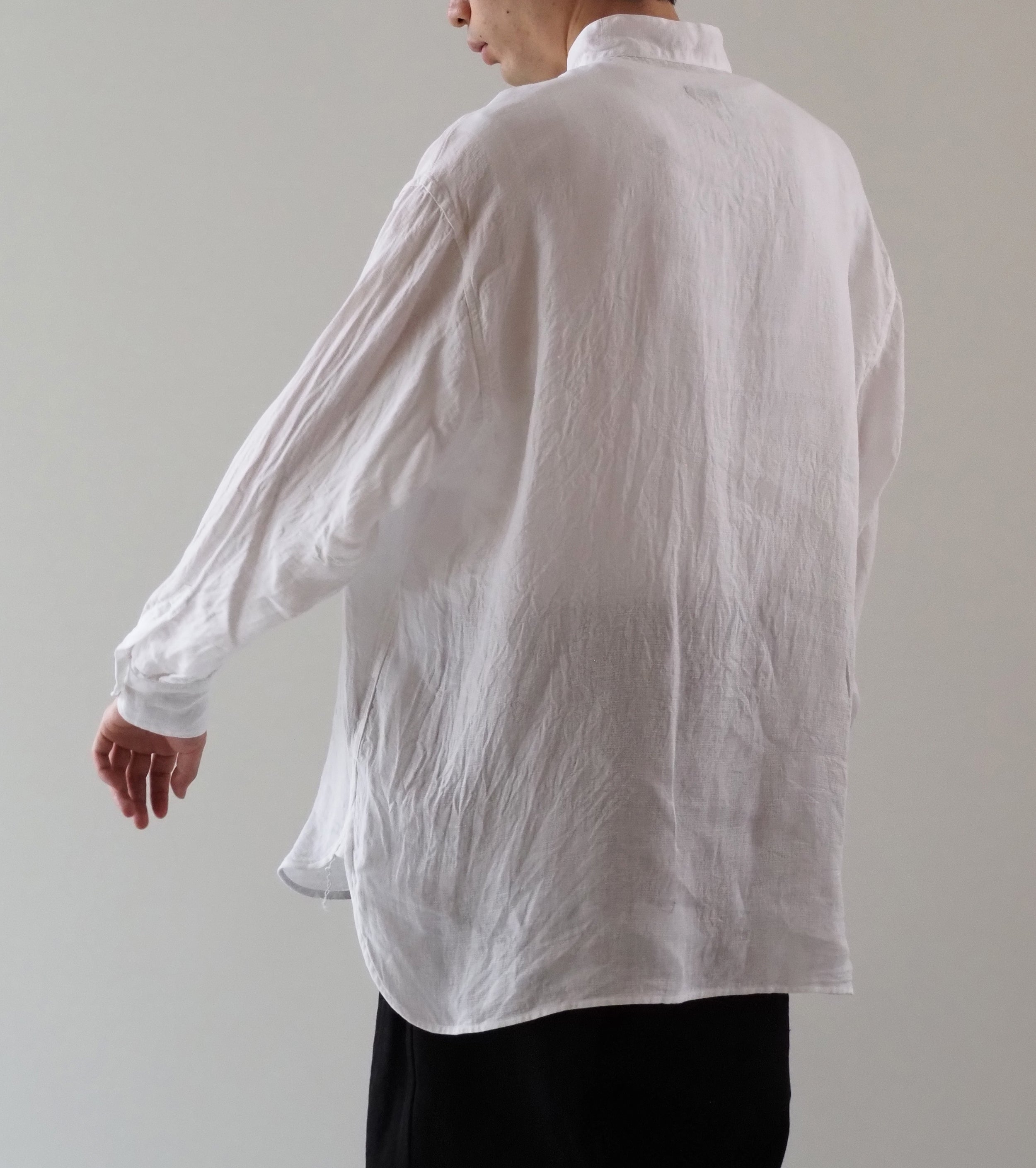 COMOLI Linen Double Cross Pullover Shirt, White