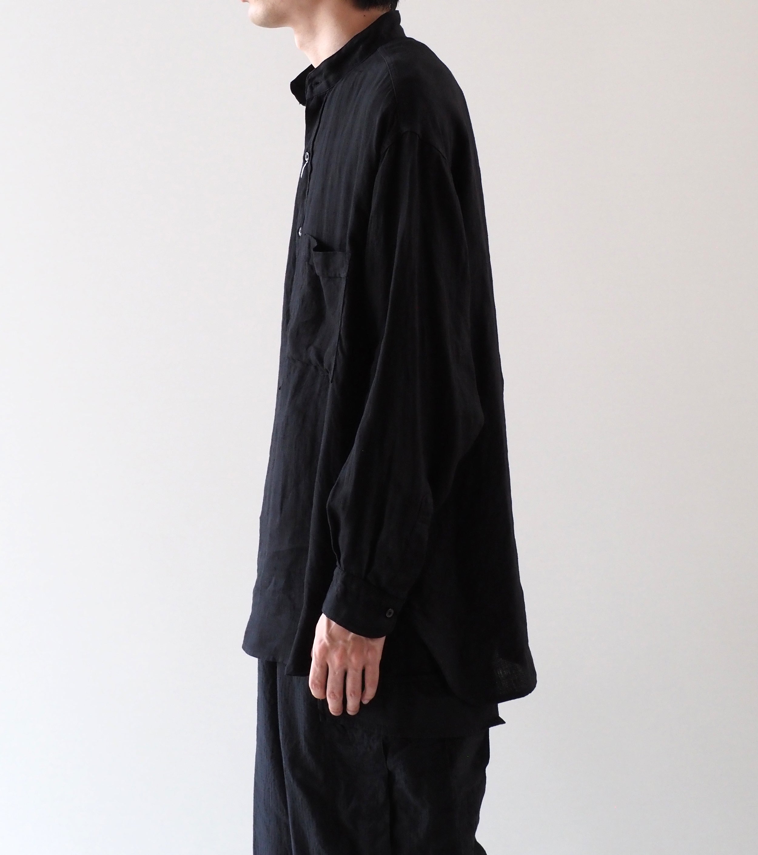 COMOLI リネン ダブルクロス プルオーバーシャツ, Black