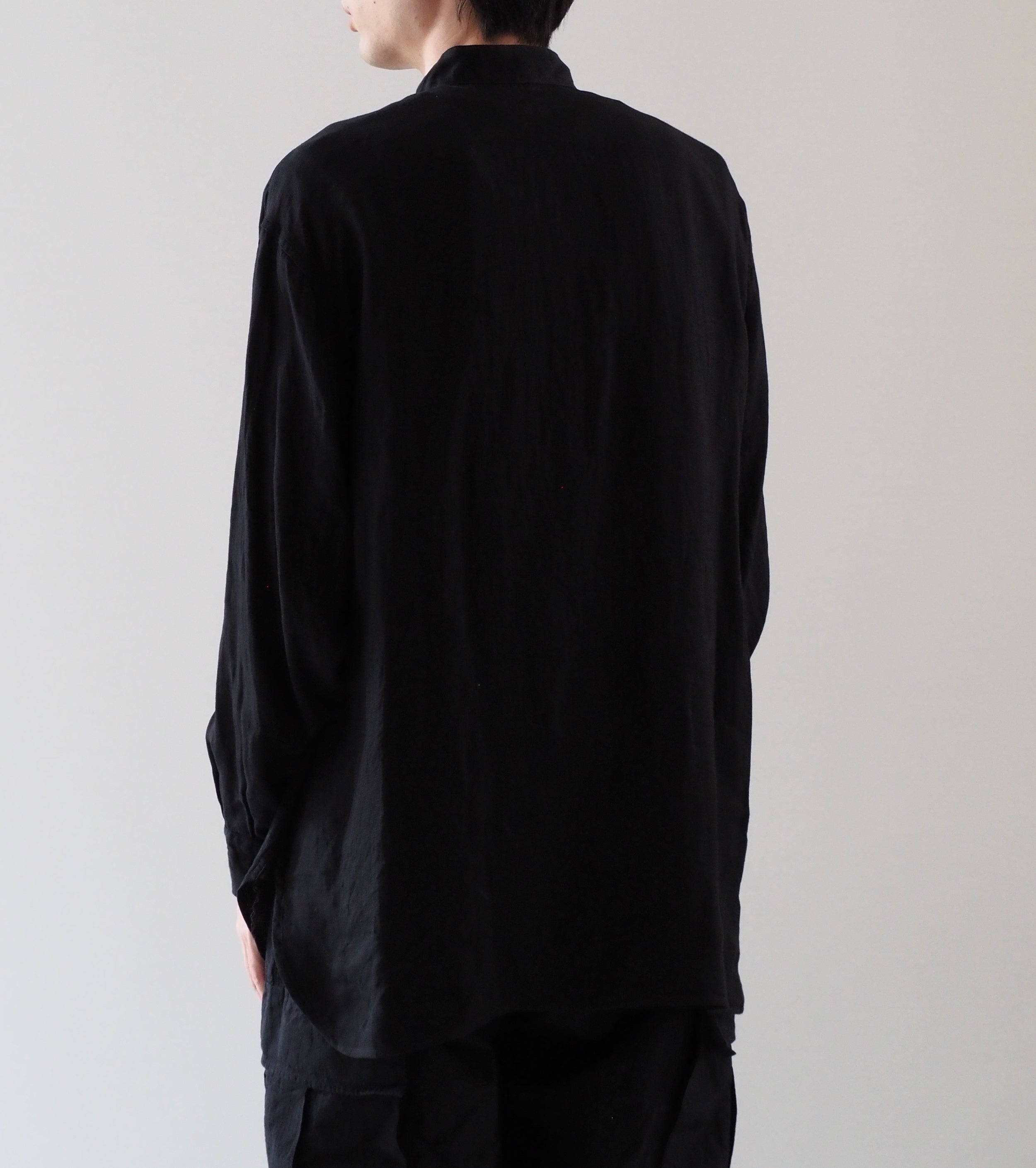 COMOLI リネン ダブルクロス プルオーバーシャツ, Black