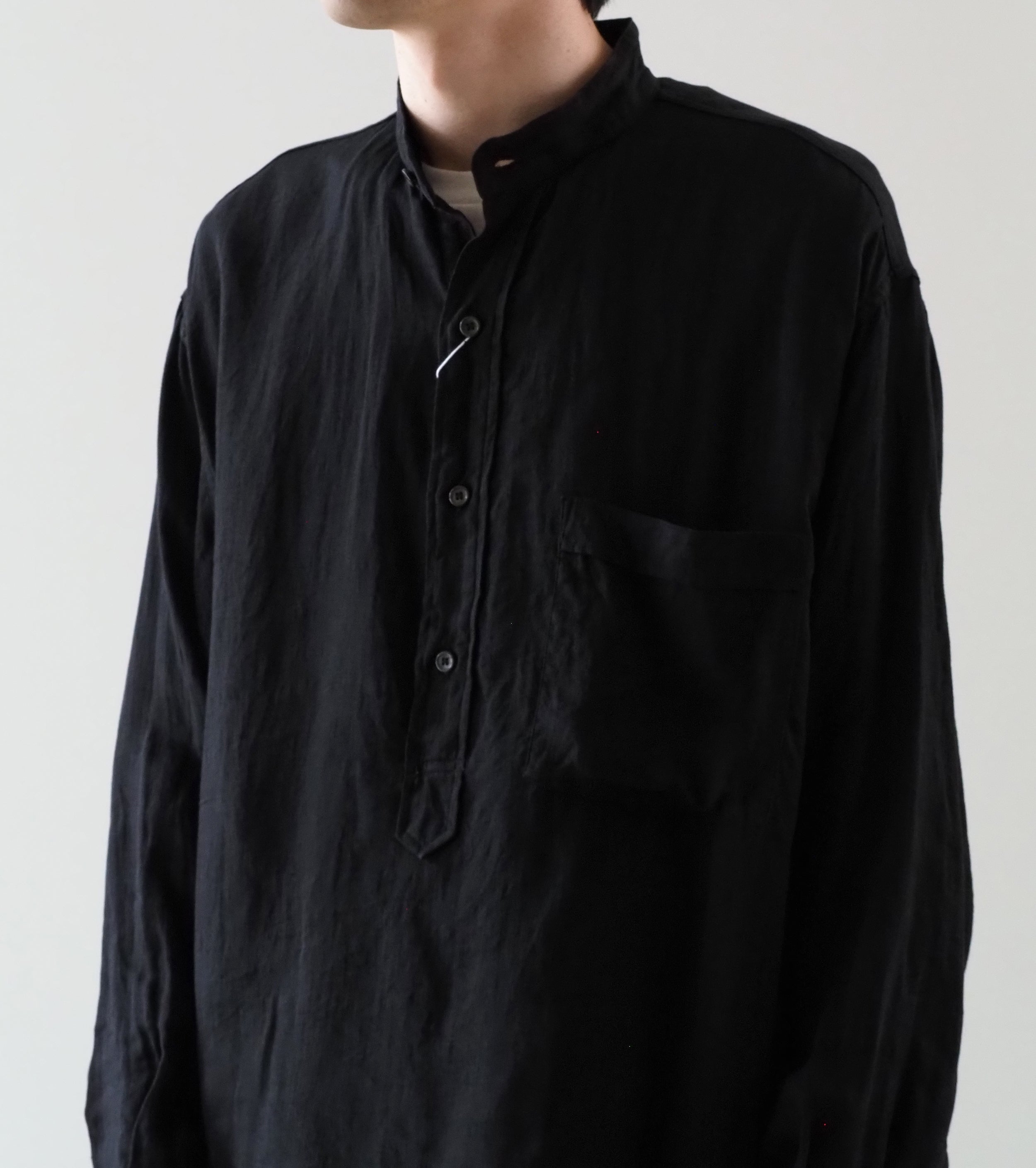 COMOLI リネン ダブルクロス プルオーバーシャツ, Black