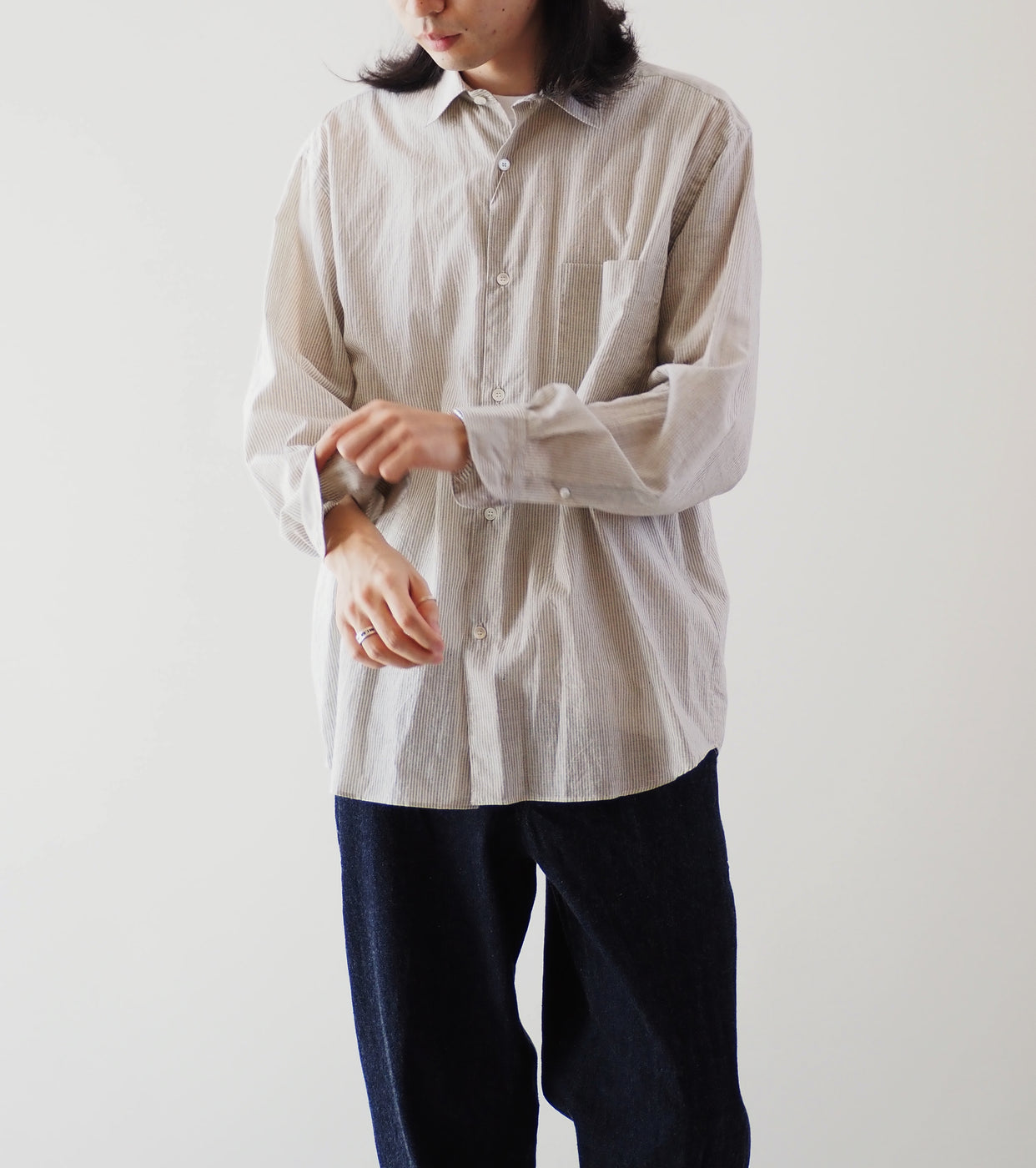 COMOLI KHADI Cotton Comoli Shirt , Stripe