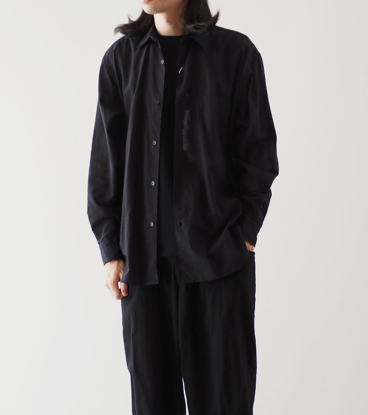 COMOLI カディー コットン コモリ シャツ , Black