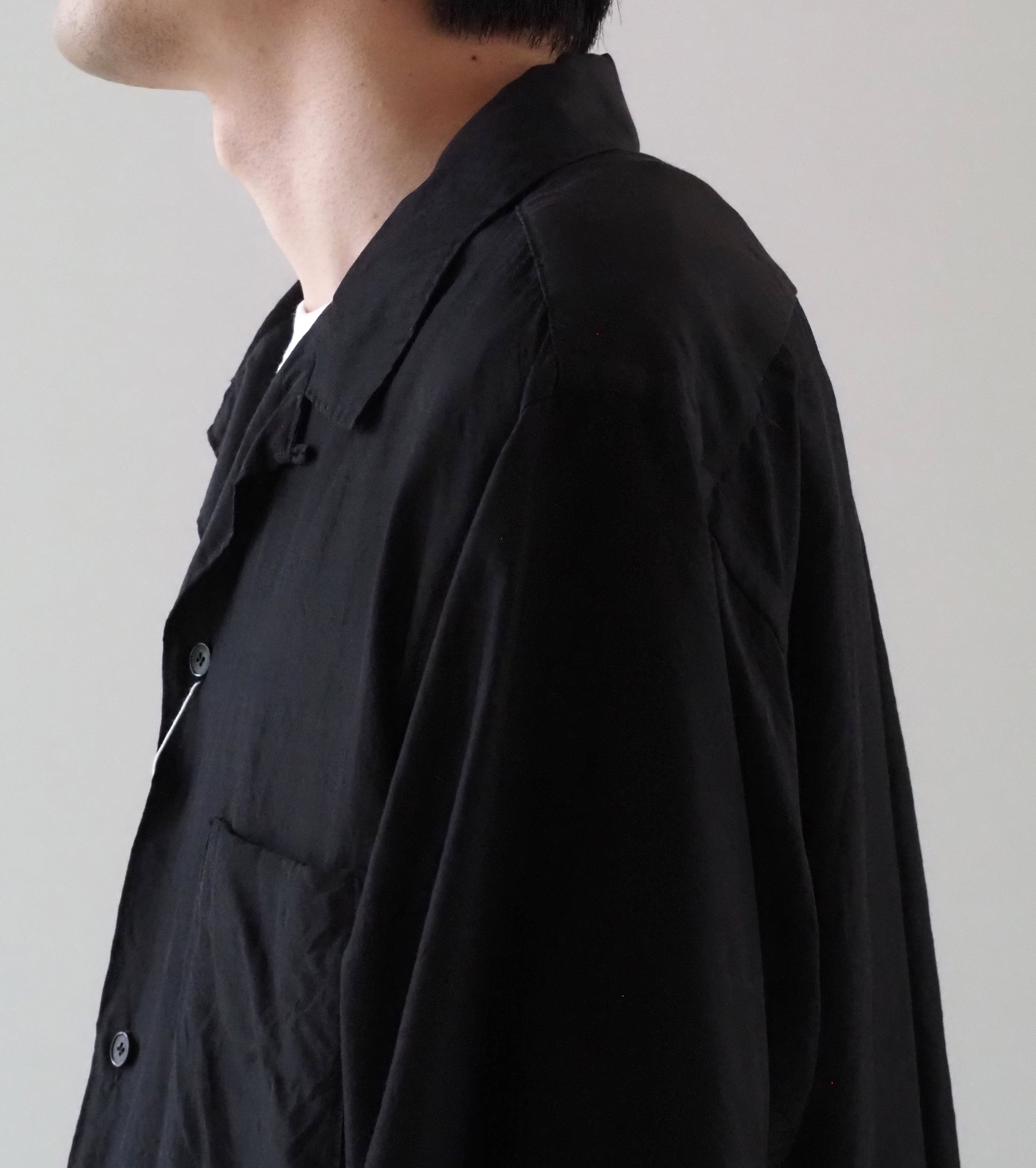 COMOLI Wool Silk Short Sleeve Open Collar Shirt, Brown