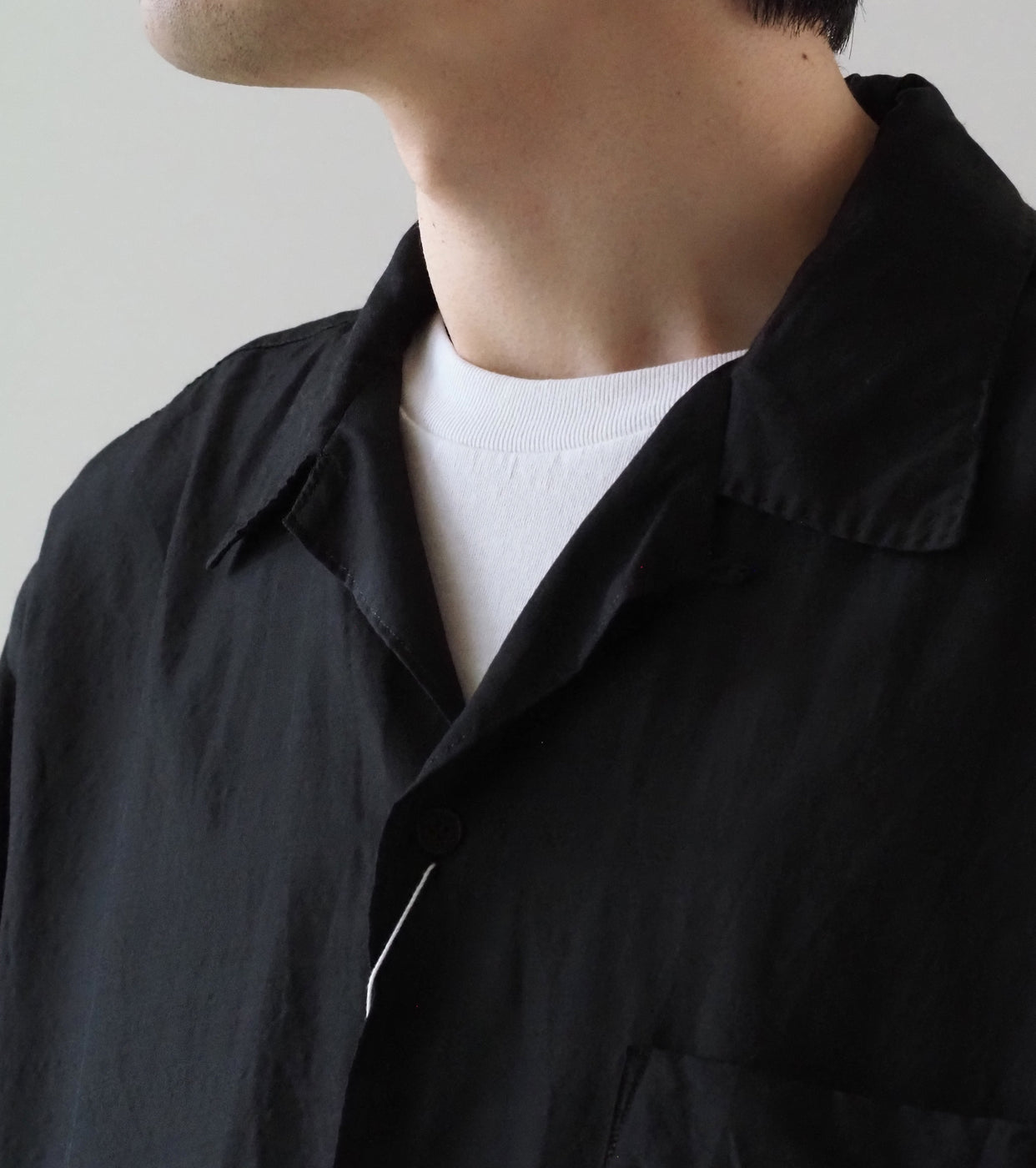 COMOLI Wool Silk Short Sleeve Open Collar Shirt, Brown