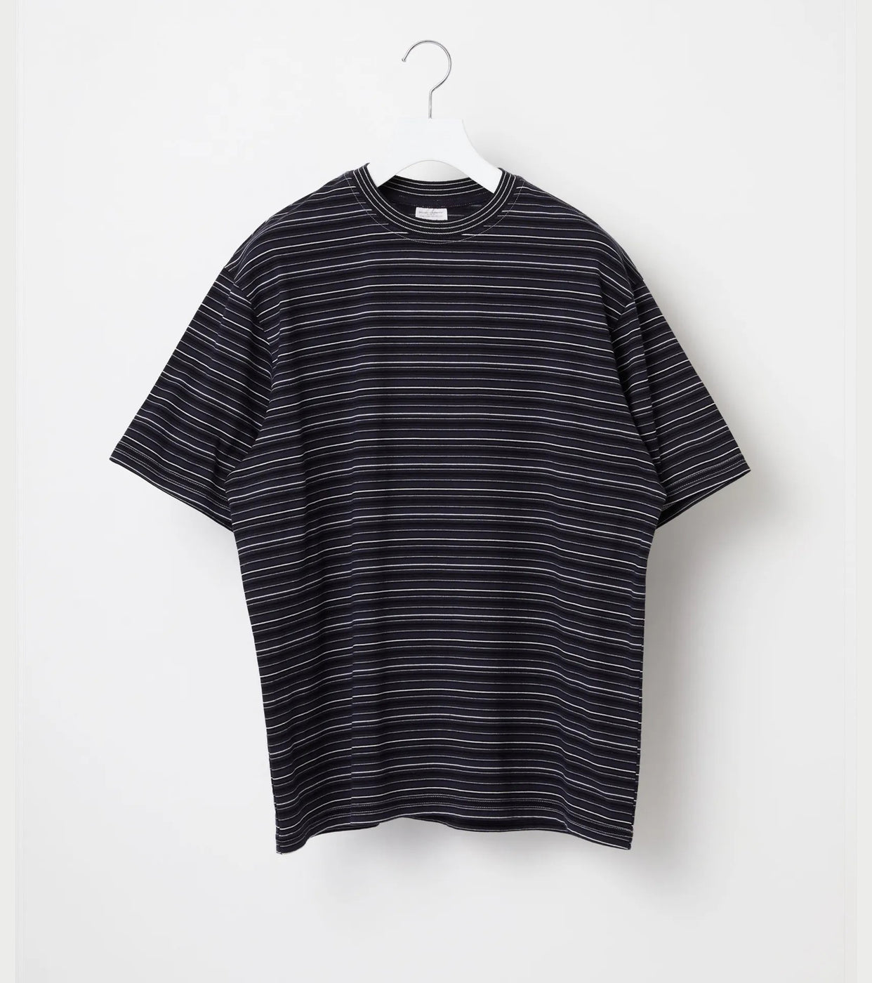 Yonetomi GARMENT DYED RAMDOM BORDER T-SHIRT ,  Black Navy × White