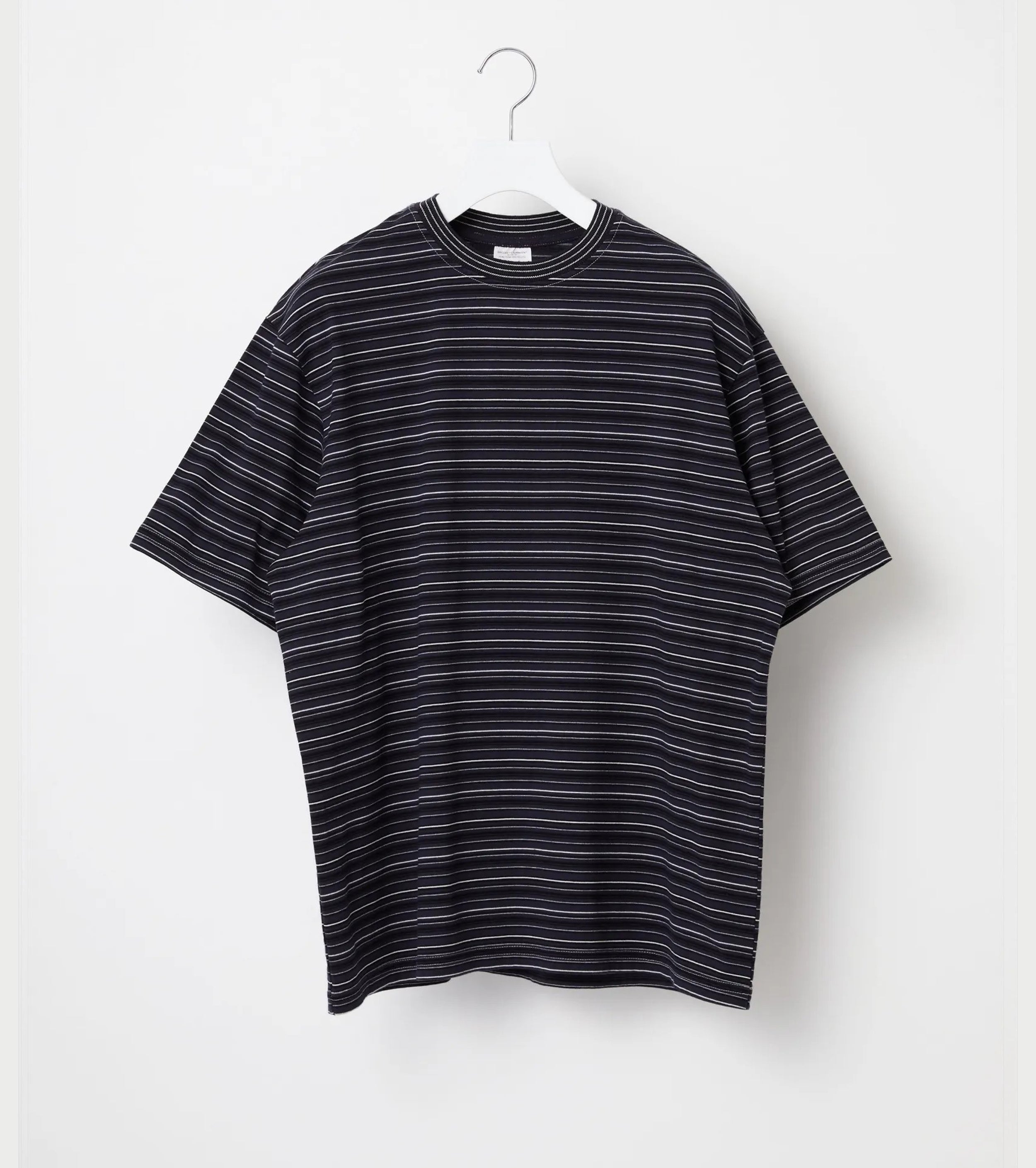 Yonetomi GARMENT DYED RAMDOM BORDER T-SHIRT ,  Black Navy × White