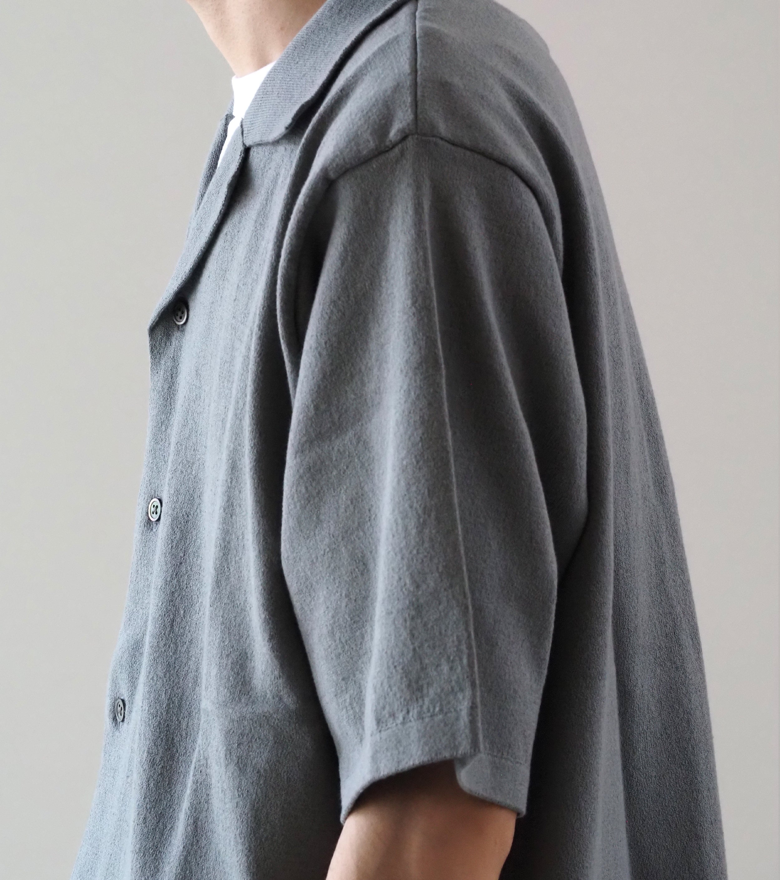 Yonetomi LIGHT WAVE COTTON KNIT SHIRT , Gray