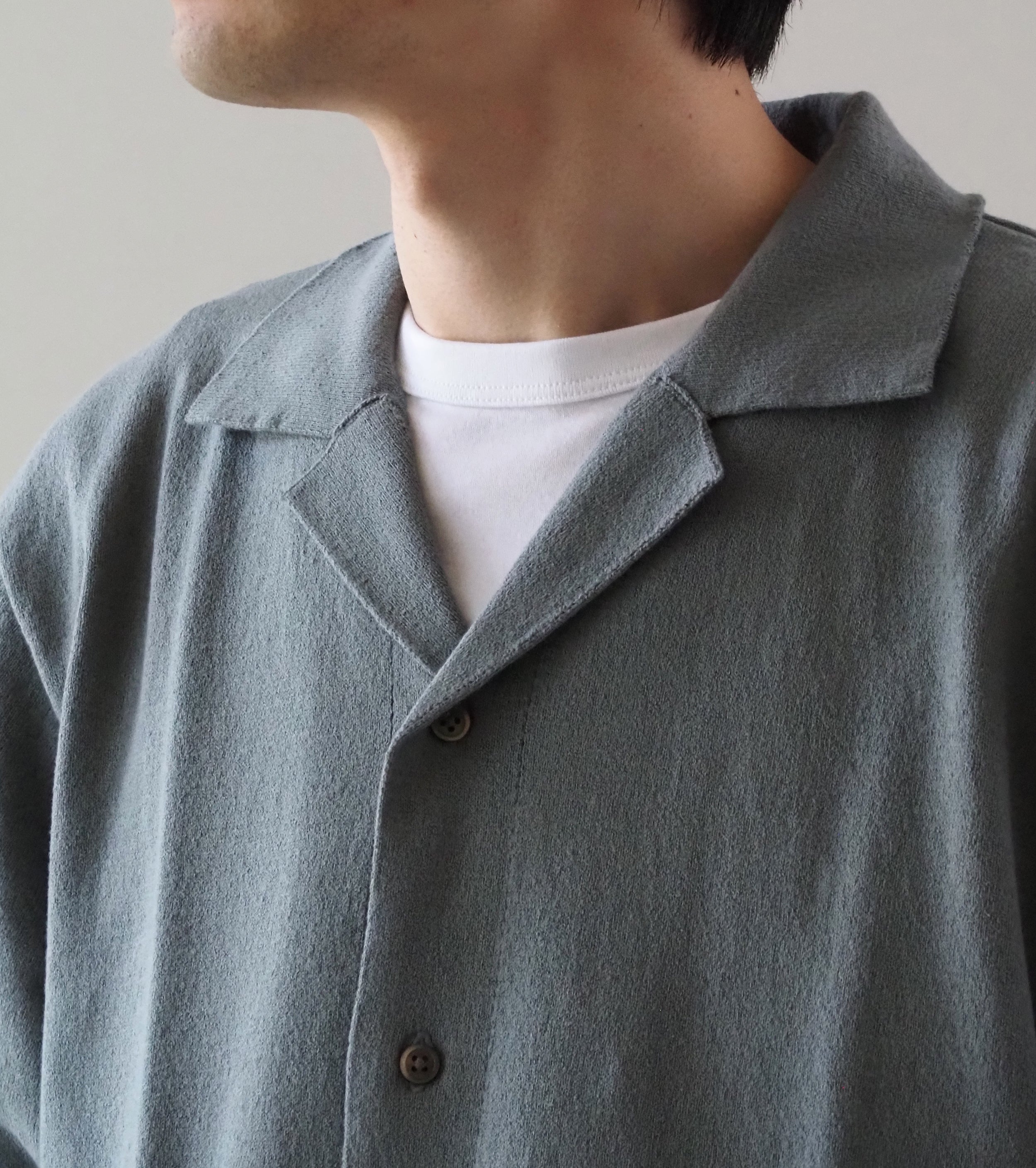 Yonetomi LIGHT WAVE COTTON KNIT SHIRT , Gray