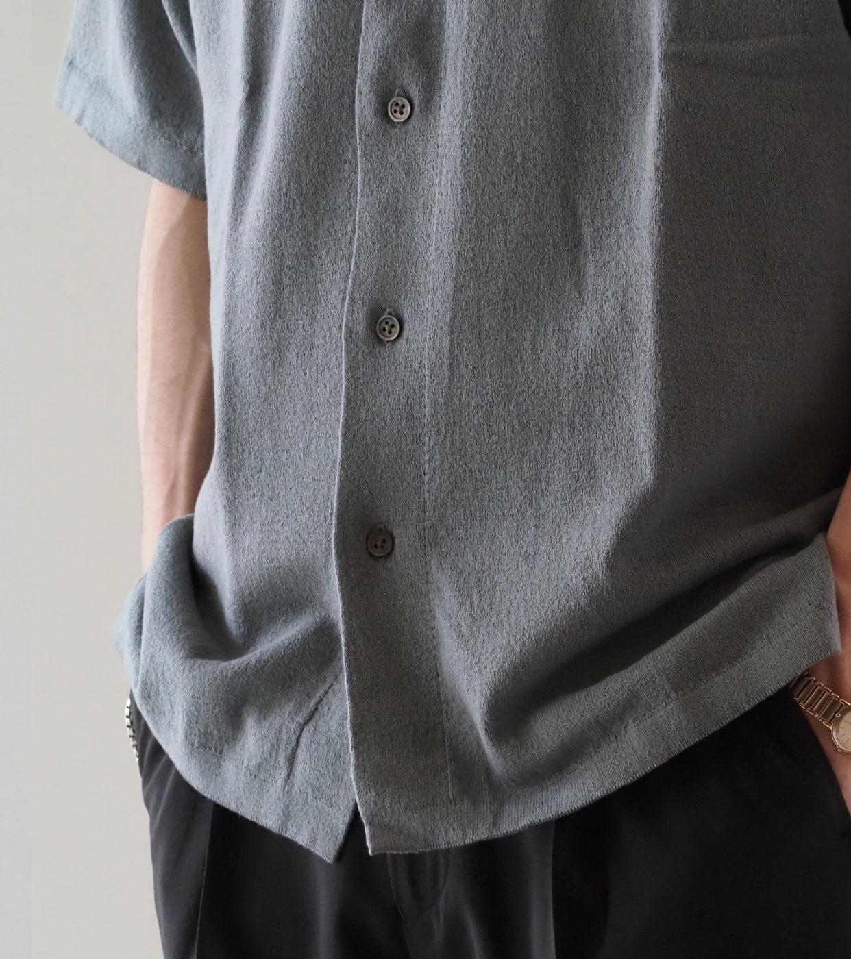Yonetomi LIGHT WAVE COTTON KNIT SHIRT , Gray