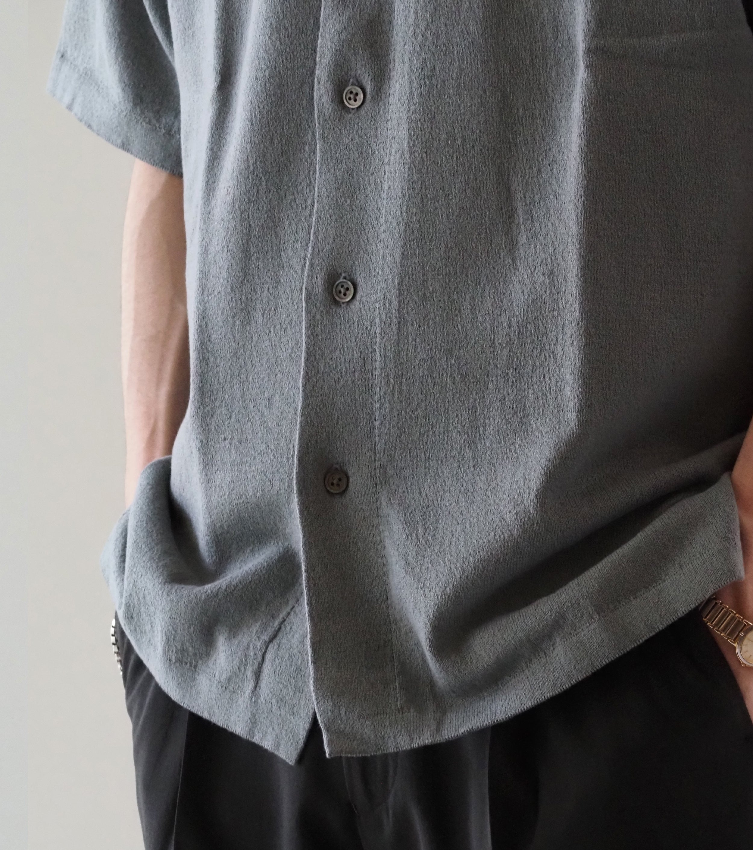 Yonetomi LIGHT WAVE COTTON KNIT SHIRT , Gray