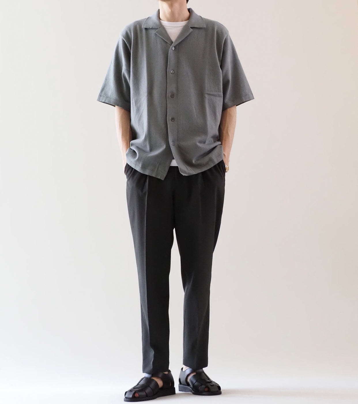 Yonetomi LIGHT WAVE COTTON KNIT SHIRT , Gray