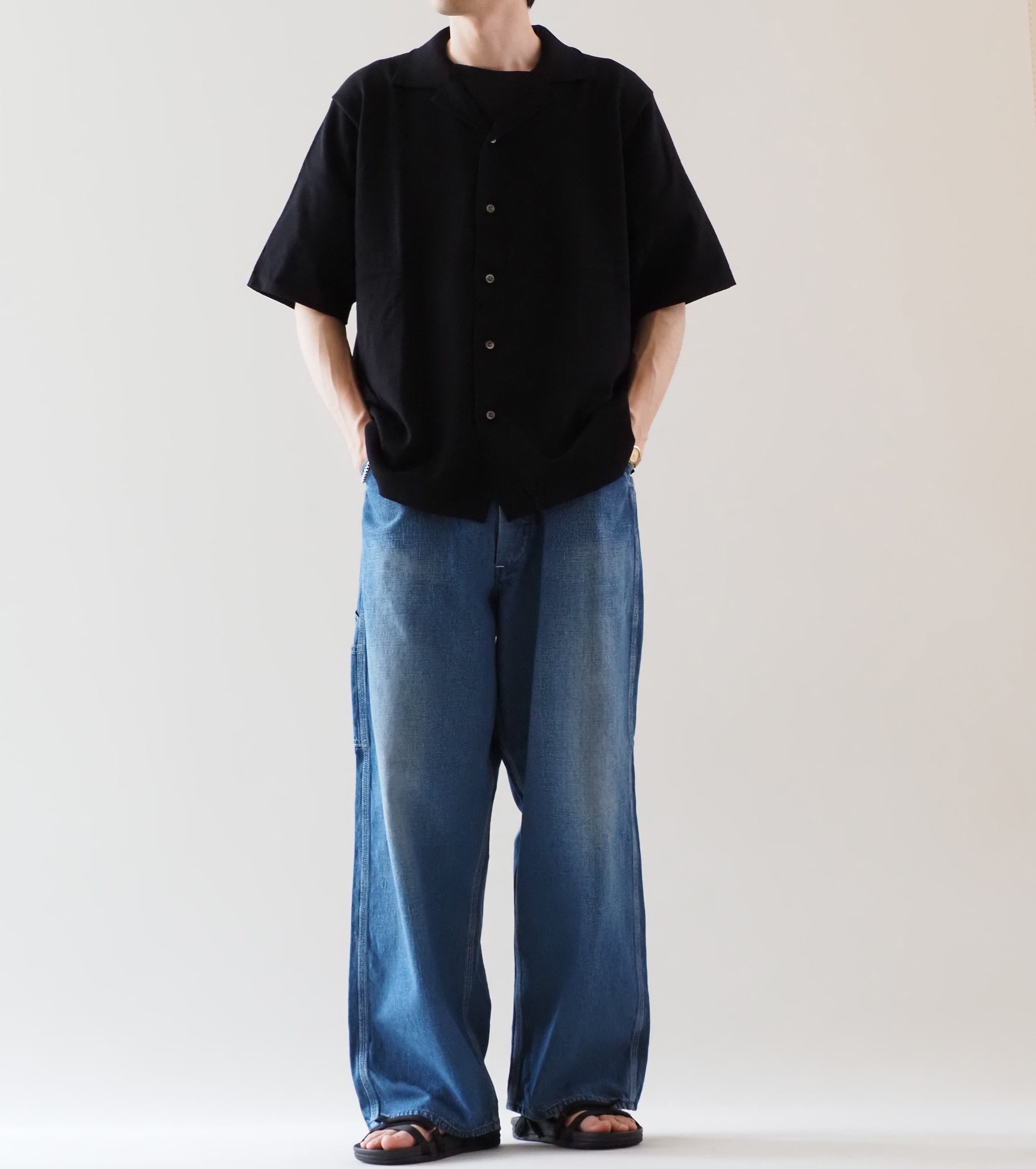 Yonetomi ライト ウェーブ コットン ニット シャツ , Black